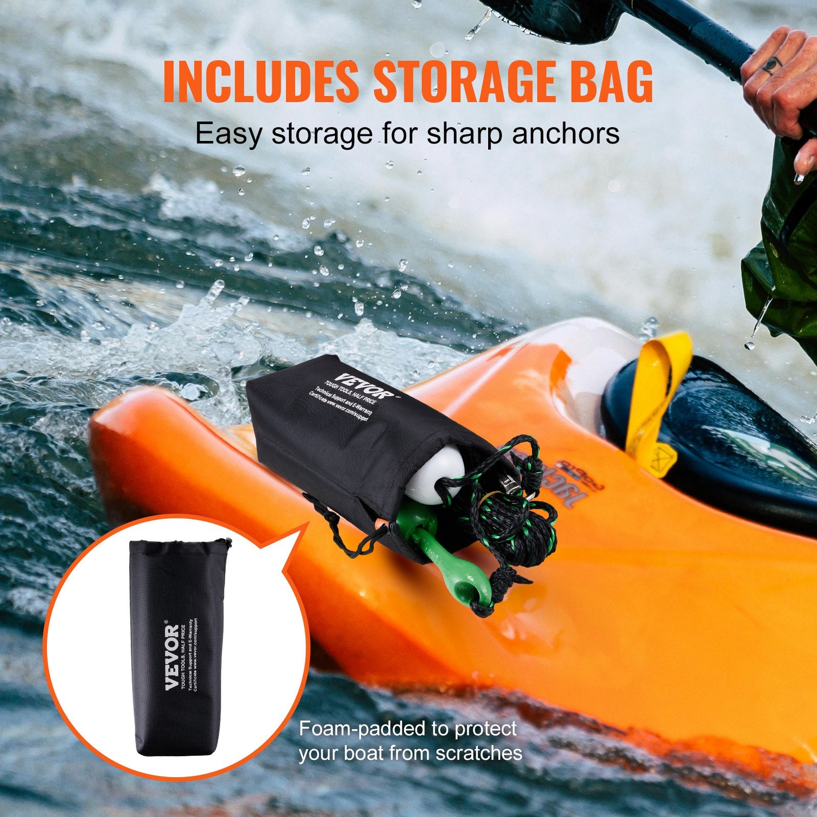 Bath Caddies: VEVOR Kayak Anchor Kit, 3.5 lb Paddle Board Anchor Kit with 26.2 ft/8 m Rope and Buoy, Folding Small Boat Anchor with Storage Bag and Snap Hook, Kayak Accessories for Kayaks, Small Boats, Canoes