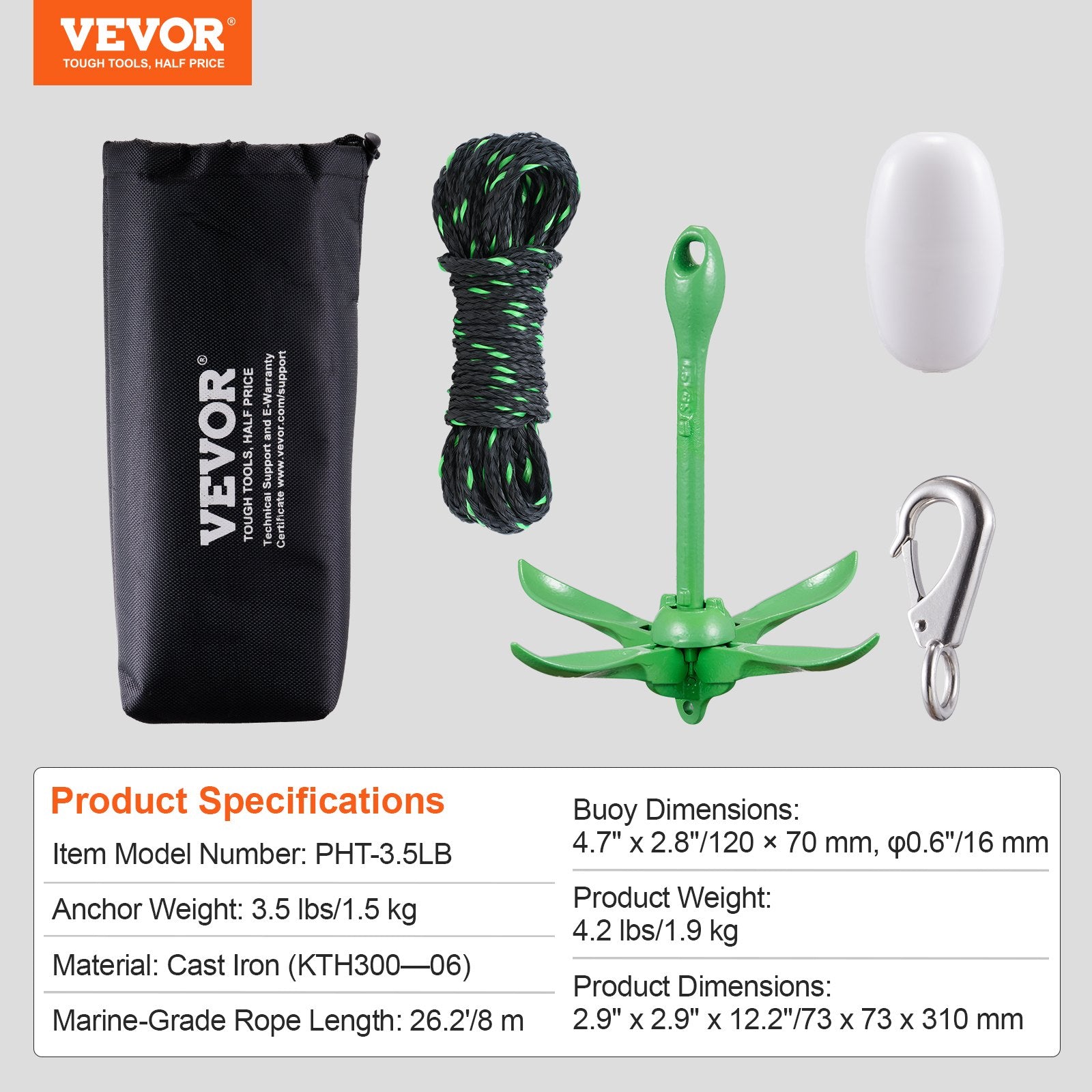 Bath Caddies: VEVOR Kayak Anchor Kit, 3.5 lb Paddle Board Anchor Kit with 26.2 ft/8 m Rope and Buoy, Folding Small Boat Anchor with Storage Bag and Snap Hook, Kayak Accessories for Kayaks, Small Boats, Canoes