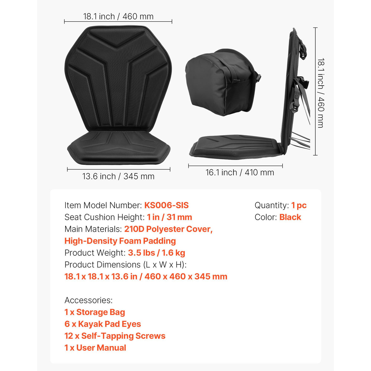 Kayak Seat, 1 Pack 31 mm Thick, Universal Paddle Board Seat with Back Support, Hexagonal Sit-on-Top Soft Padded Cushion with Storage Bag & Adjustable Straps for SUP, Fishing/Inflatable Kayak