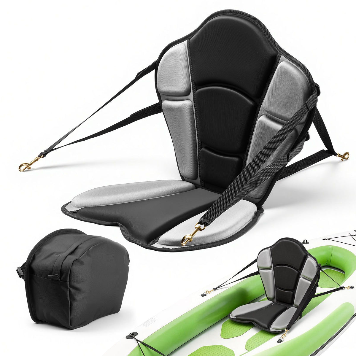 Kayak Seat, 1 Pack 31 mm Thick, Universal Paddle Board Seat with Back Support, Sit-on-Top Soft Padded Cushion with Storage Bag & Adjustable Straps for SUP, Fishing/Inflatable Kayak, Rowboat