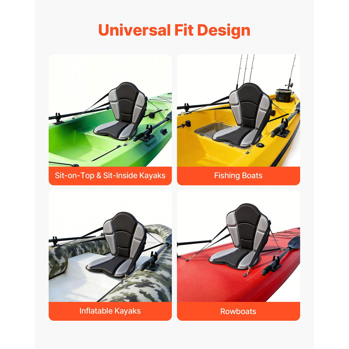 Kayak Seat, 1 Pack 31 mm Thick, Universal Paddle Board Seat with Back Support, Sit-on-Top Soft Padded Cushion with Storage Bag & Adjustable Straps for SUP, Fishing/Inflatable Kayak, Rowboat