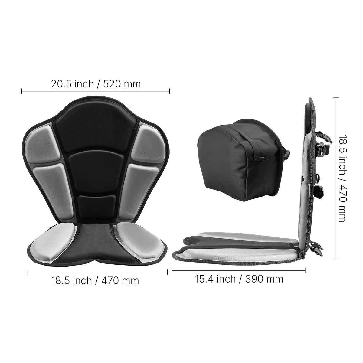 Kayak Seat, 1 Pack 31 mm Thick, Universal Paddle Board Seat with Back Support, Sit-on-Top Soft Padded Cushion with Storage Bag & Adjustable Straps for SUP, Fishing/Inflatable Kayak, Rowboat