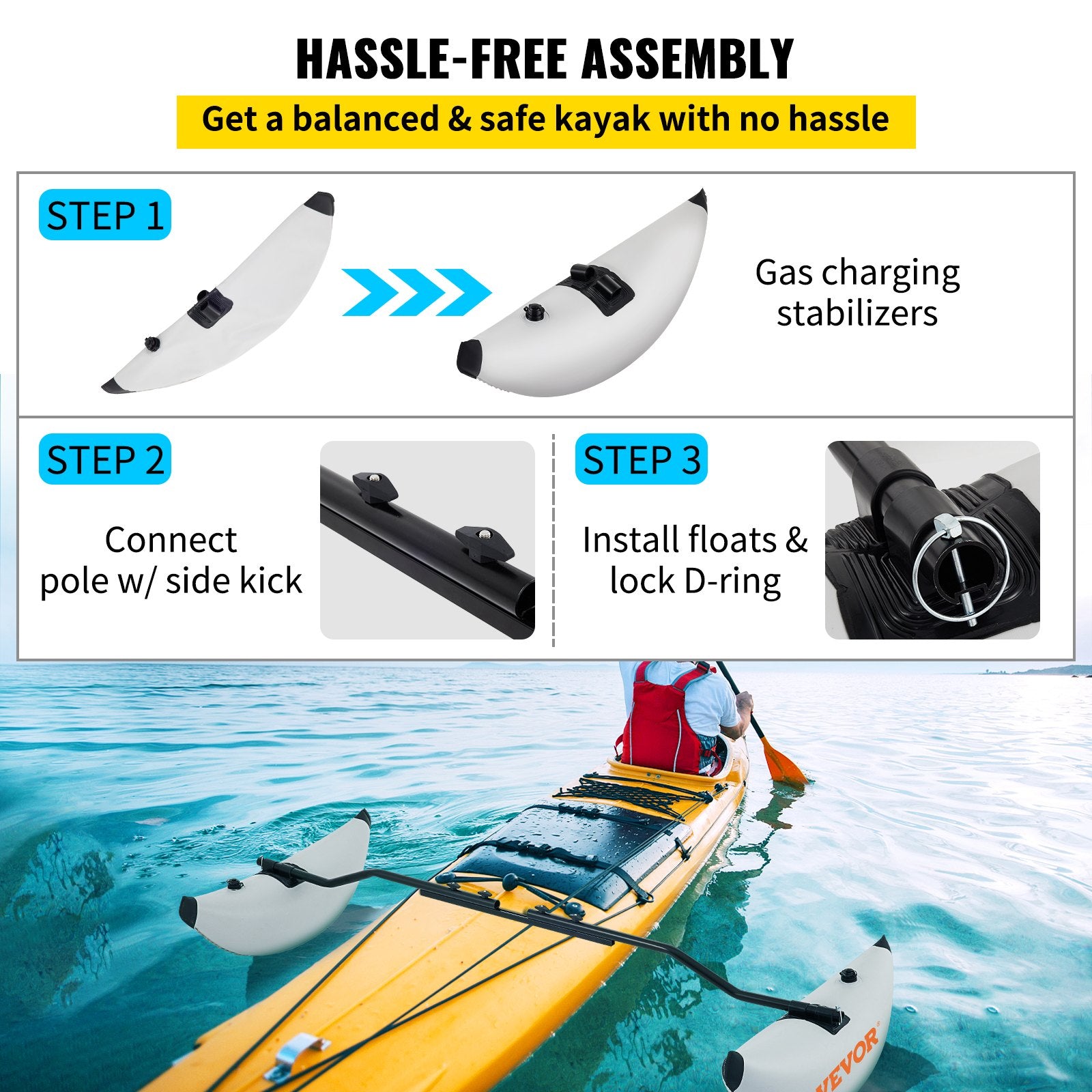 Pool Toys & Inflatables: VEVOR Kayak Outrigger Stabilizer Inflatable Outrigger Float 2PCS PVC w/ Arms Rod