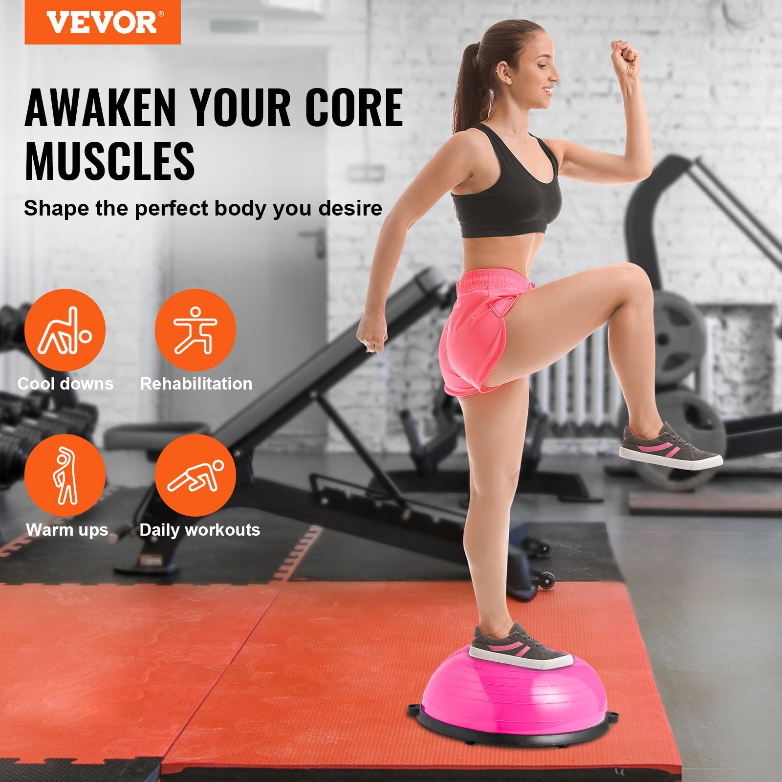 Basketball & Basketball Accessories: VEVOR Half Exercise Ball Trainer, 23 inch Balance Ball Trainer, 660lbs Capacity Stability Ball, Yoga Ball with Resistance Bands & Foot Pump, Strength Fitness Ball for Home Gym, Full Body Workout, Pink
