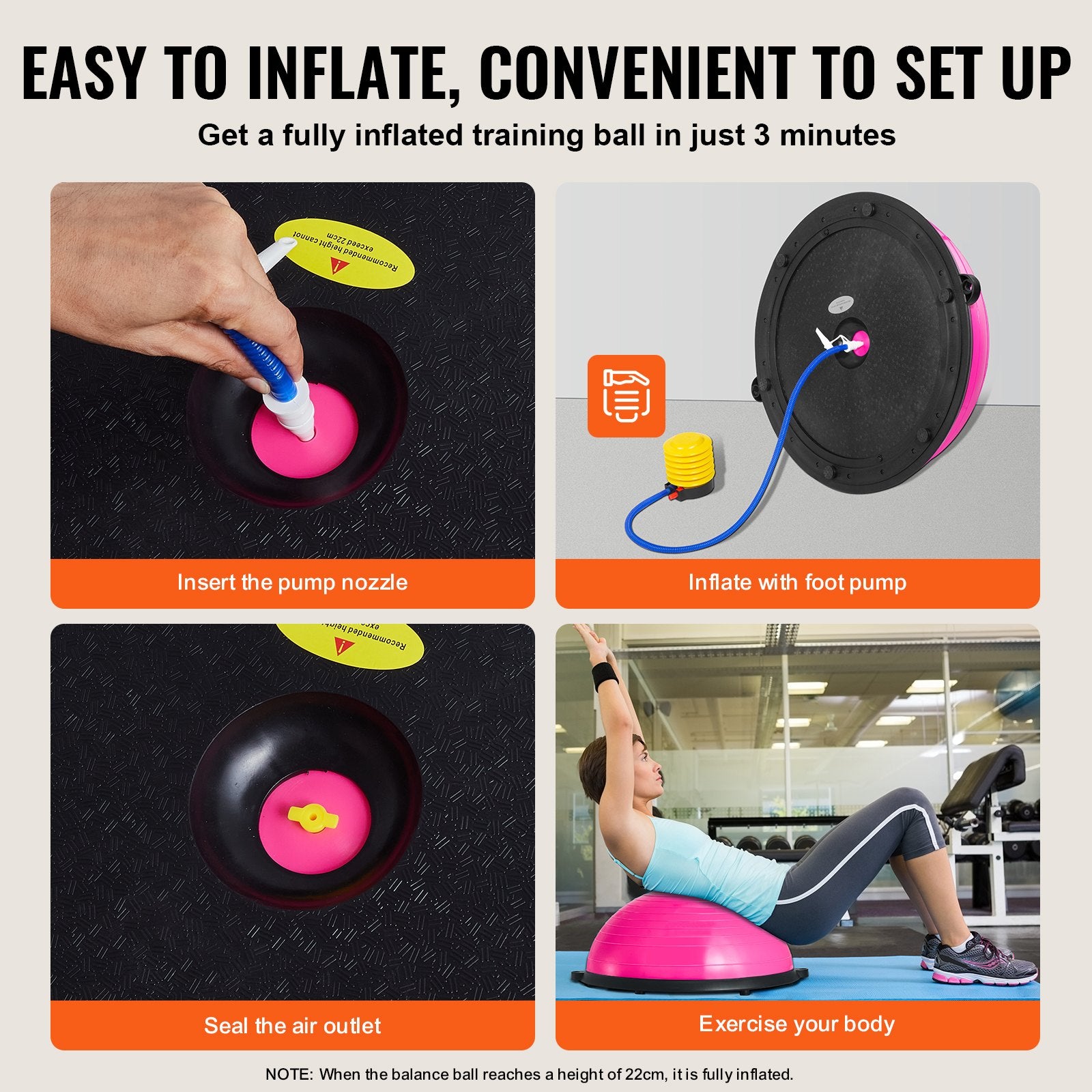 Basketball & Basketball Accessories: VEVOR Half Exercise Ball Trainer, 23 inch Balance Ball Trainer, 660lbs Capacity Stability Ball, Yoga Ball with Resistance Bands & Foot Pump, Strength Fitness Ball for Home Gym, Full Body Workout, Pink