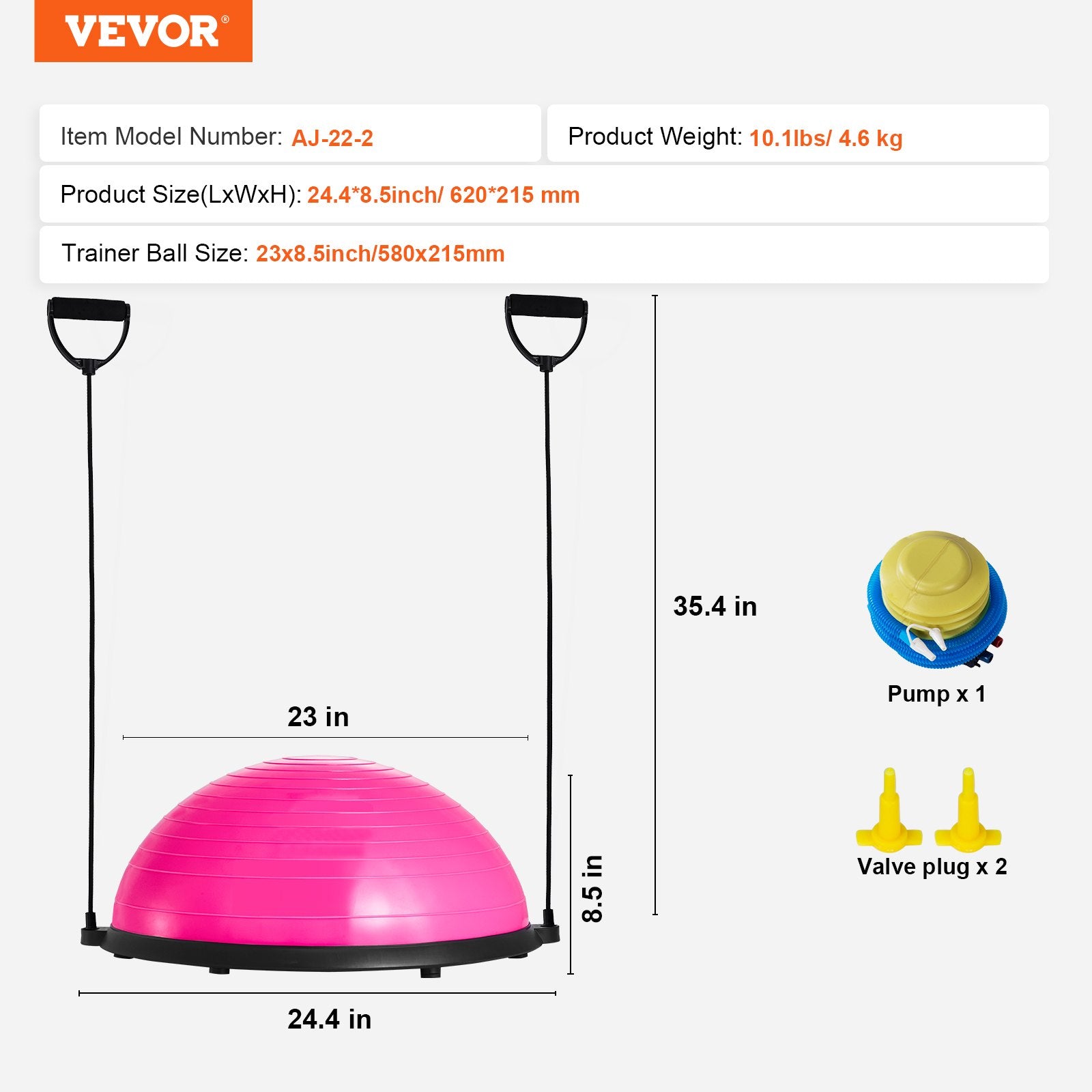 Basketball & Basketball Accessories: VEVOR Half Exercise Ball Trainer, 23 inch Balance Ball Trainer, 660lbs Capacity Stability Ball, Yoga Ball with Resistance Bands & Foot Pump, Strength Fitness Ball for Home Gym, Full Body Workout, Pink