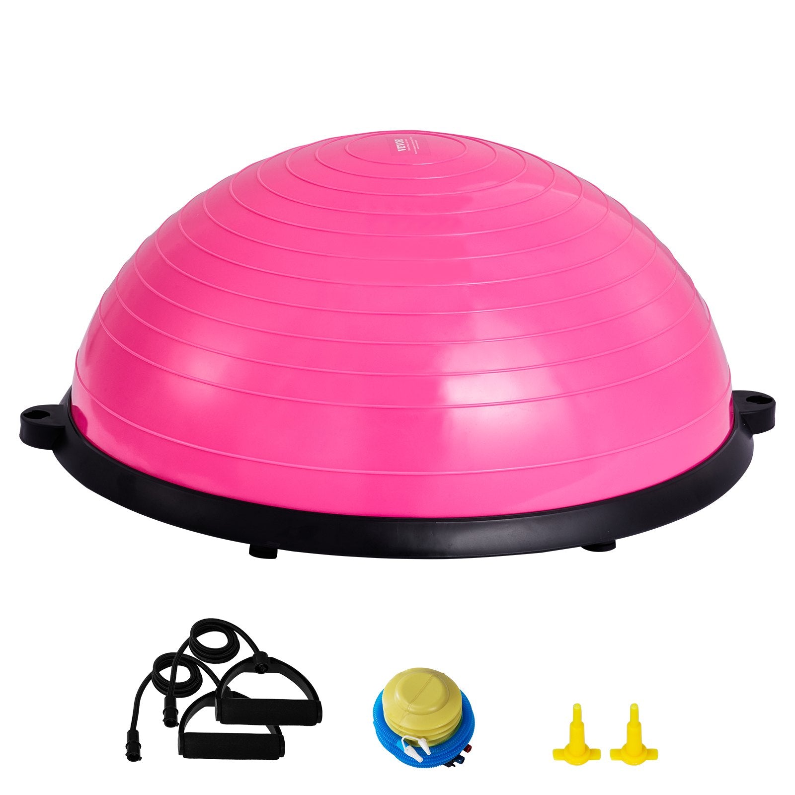 Basketball & Basketball Accessories: VEVOR Half Exercise Ball Trainer, 23 inch Balance Ball Trainer, 660lbs Capacity Stability Ball, Yoga Ball with Resistance Bands & Foot Pump, Strength Fitness Ball for Home Gym, Full Body Workout, Pink