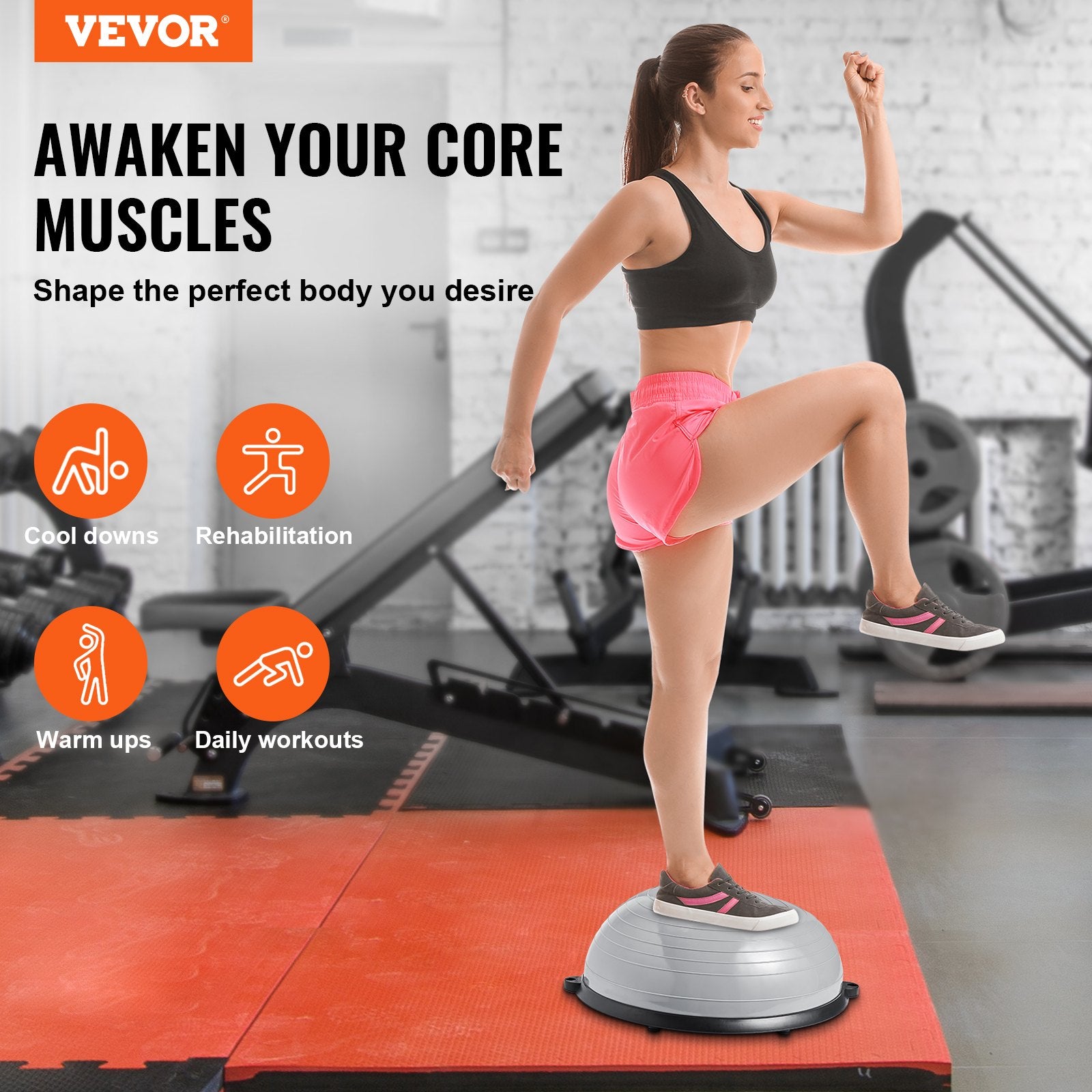 Basketball & Basketball Accessories: VEVOR Half Exercise Ball Trainer, 23 inch Balance Ball Trainer, 660lbs Capacity Stability Ball, Yoga Ball with Resistance Bands & Foot Pump, Strength Fitness Ball for Home Gym, Full Body Workout, Gray