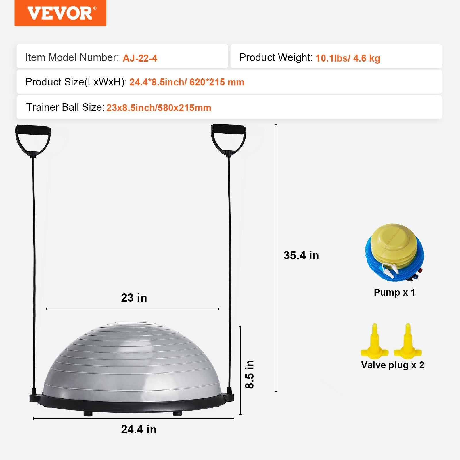 Basketball & Basketball Accessories: VEVOR Half Exercise Ball Trainer, 23 inch Balance Ball Trainer, 660lbs Capacity Stability Ball, Yoga Ball with Resistance Bands & Foot Pump, Strength Fitness Ball for Home Gym, Full Body Workout, Gray