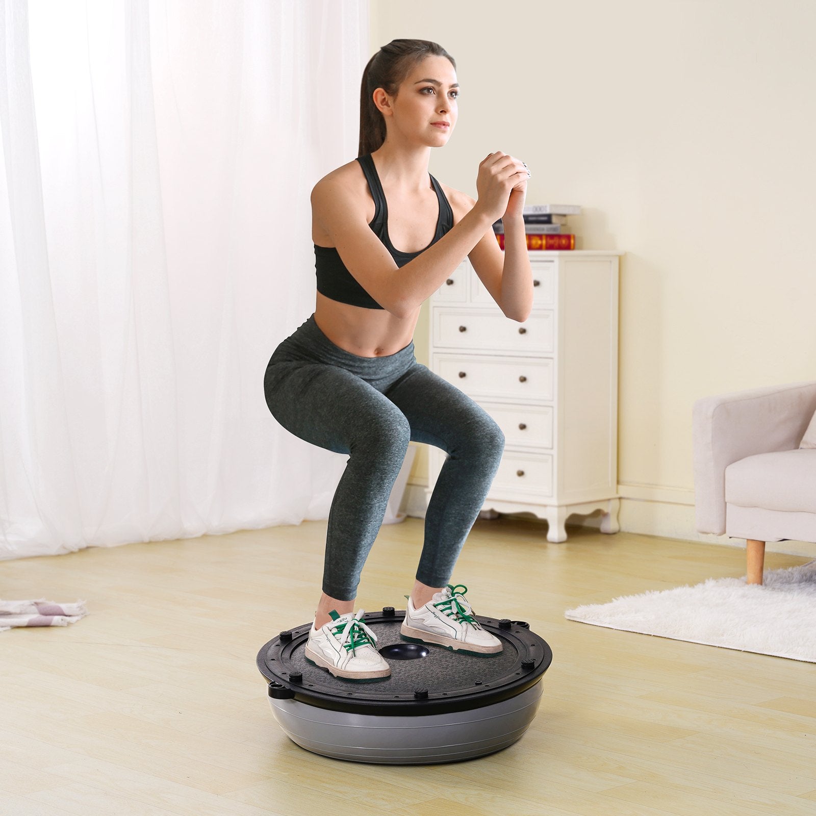 Basketball & Basketball Accessories: VEVOR Half Exercise Ball Trainer, 23 inch Balance Ball Trainer, 660lbs Capacity Stability Ball, Yoga Ball with Resistance Bands & Foot Pump, Strength Fitness Ball for Home Gym, Full Body Workout, Gray