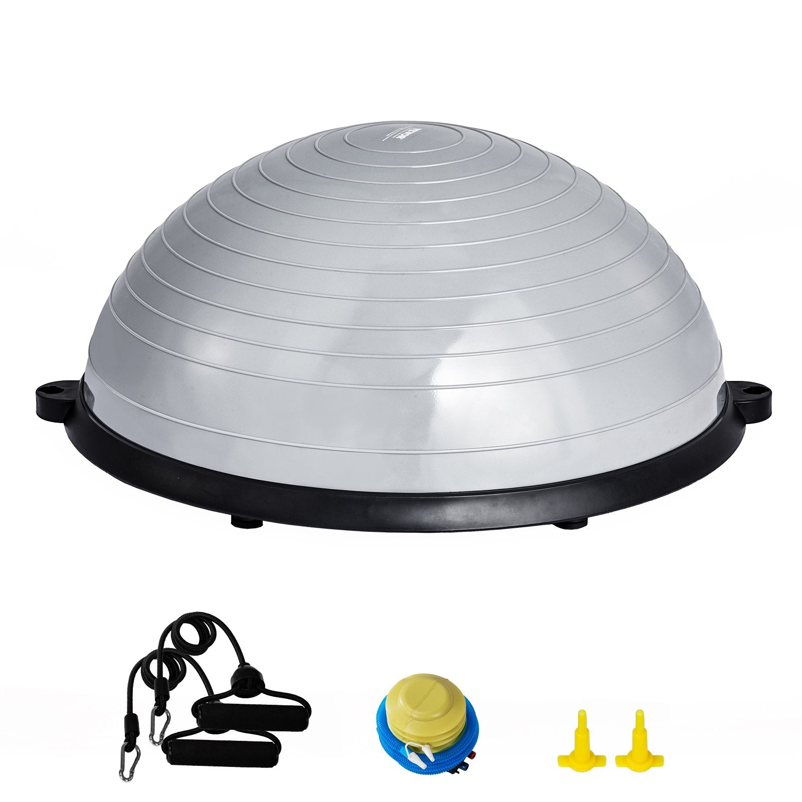 Basketball & Basketball Accessories: VEVOR Half Exercise Ball Trainer, 23 inch Balance Ball Trainer, 660lbs Capacity Stability Ball, Yoga Ball with Resistance Bands & Foot Pump, Strength Fitness Ball for Home Gym, Full Body Workout, Gray