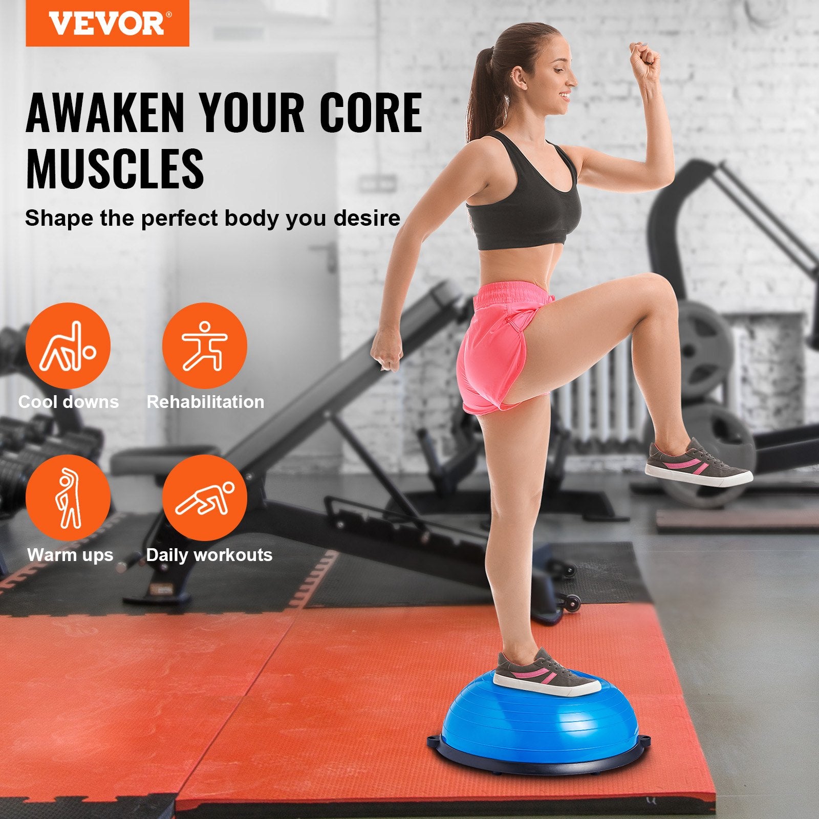 Basketball & Basketball Accessories: VEVOR Half Exercise Ball Trainer, 23 inch Balance Ball Trainer, 660lbs Capacity Stability Ball, Yoga Ball with Resistance Bands & Foot Pump, Strength Fitness Ball for Home Gym, Full Body Workout, Blue