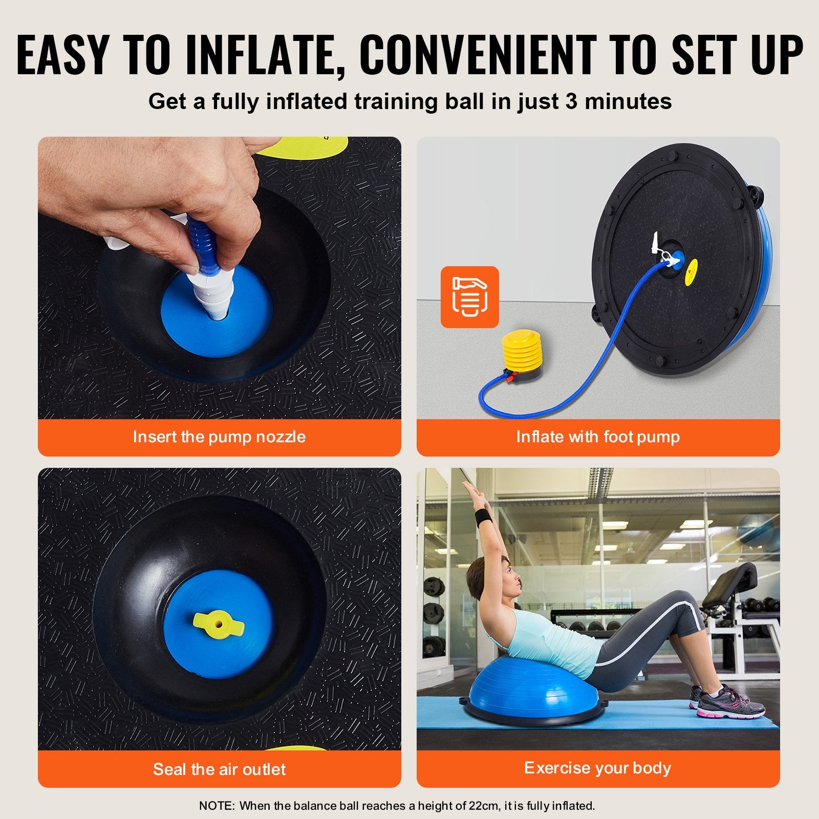 Basketball & Basketball Accessories: VEVOR Half Exercise Ball Trainer, 23 inch Balance Ball Trainer, 660lbs Capacity Stability Ball, Yoga Ball with Resistance Bands & Foot Pump, Strength Fitness Ball for Home Gym, Full Body Workout, Blue