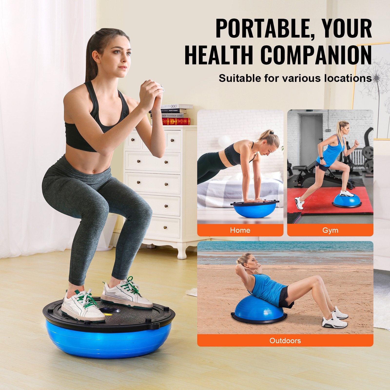 Basketball & Basketball Accessories: VEVOR Half Exercise Ball Trainer, 23 inch Balance Ball Trainer, 660lbs Capacity Stability Ball, Yoga Ball with Resistance Bands & Foot Pump, Strength Fitness Ball for Home Gym, Full Body Workout, Blue