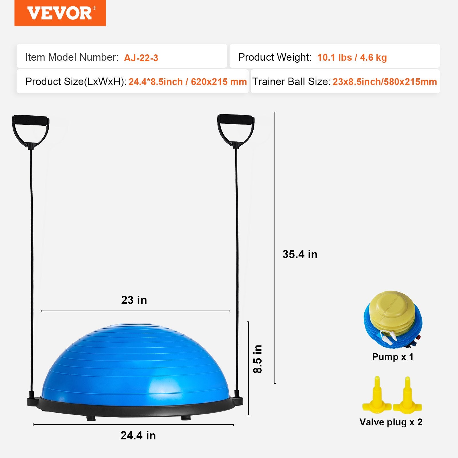 Basketball & Basketball Accessories: VEVOR Half Exercise Ball Trainer, 23 inch Balance Ball Trainer, 660lbs Capacity Stability Ball, Yoga Ball with Resistance Bands & Foot Pump, Strength Fitness Ball for Home Gym, Full Body Workout, Blue