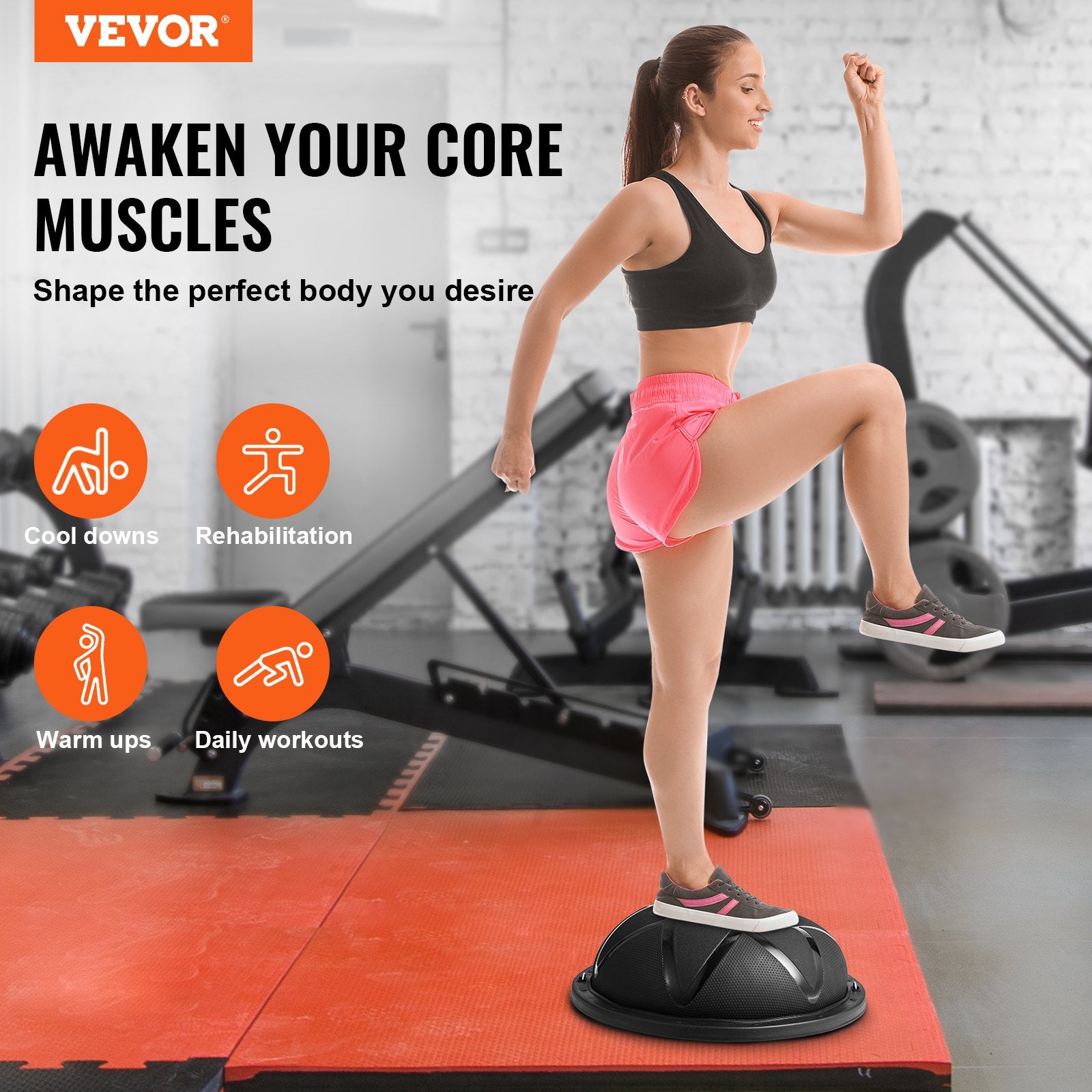 Exercise Bikes: VEVOR Half Exercise Ball Trainer, 23 inch Balance Ball Trainer, 660 lbs Capacity Stability Ball, Yoga Ball with Resistance Bands and Pump, Strength Fitness Ball for Home Gym, Full Body Workouts, Black