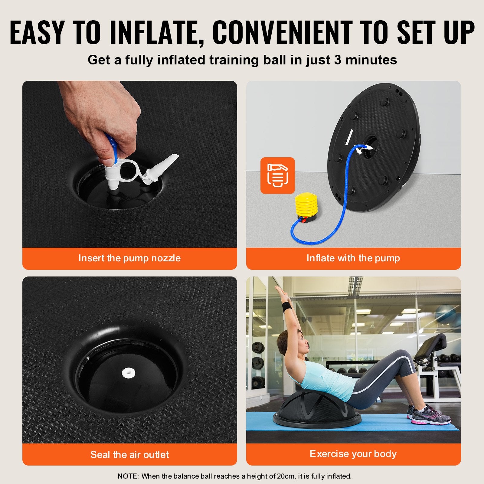 Exercise Bikes: VEVOR Half Exercise Ball Trainer, 23 inch Balance Ball Trainer, 660 lbs Capacity Stability Ball, Yoga Ball with Resistance Bands and Pump, Strength Fitness Ball for Home Gym, Full Body Workouts, Black