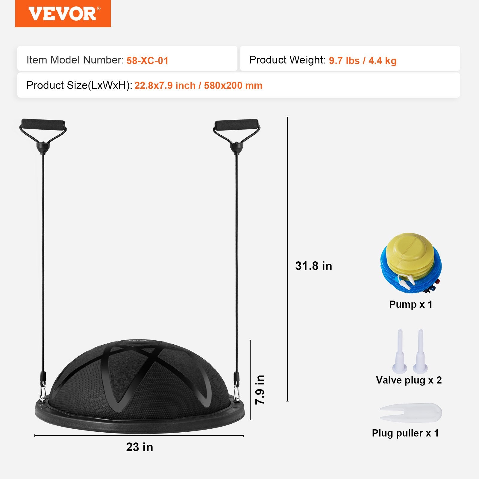 Exercise Bikes: VEVOR Half Exercise Ball Trainer, 23 inch Balance Ball Trainer, 660 lbs Capacity Stability Ball, Yoga Ball with Resistance Bands and Pump, Strength Fitness Ball for Home Gym, Full Body Workouts, Black