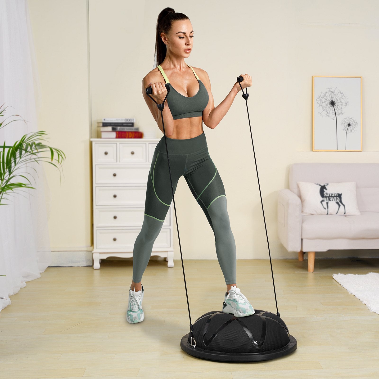 Exercise Bikes: VEVOR Half Exercise Ball Trainer, 23 inch Balance Ball Trainer, 660 lbs Capacity Stability Ball, Yoga Ball with Resistance Bands and Pump, Strength Fitness Ball for Home Gym, Full Body Workouts, Black