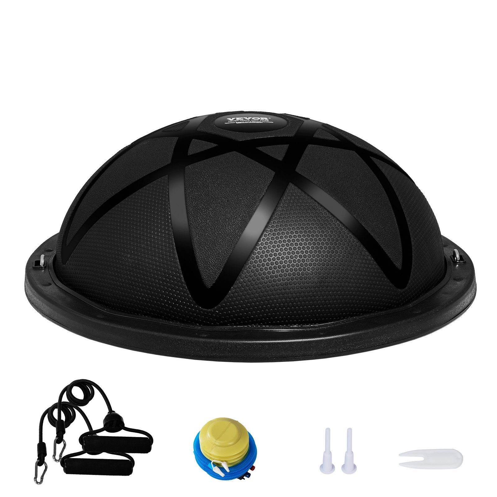 Exercise Bikes: VEVOR Half Exercise Ball Trainer, 23 inch Balance Ball Trainer, 660 lbs Capacity Stability Ball, Yoga Ball with Resistance Bands and Pump, Strength Fitness Ball for Home Gym, Full Body Workouts, Black