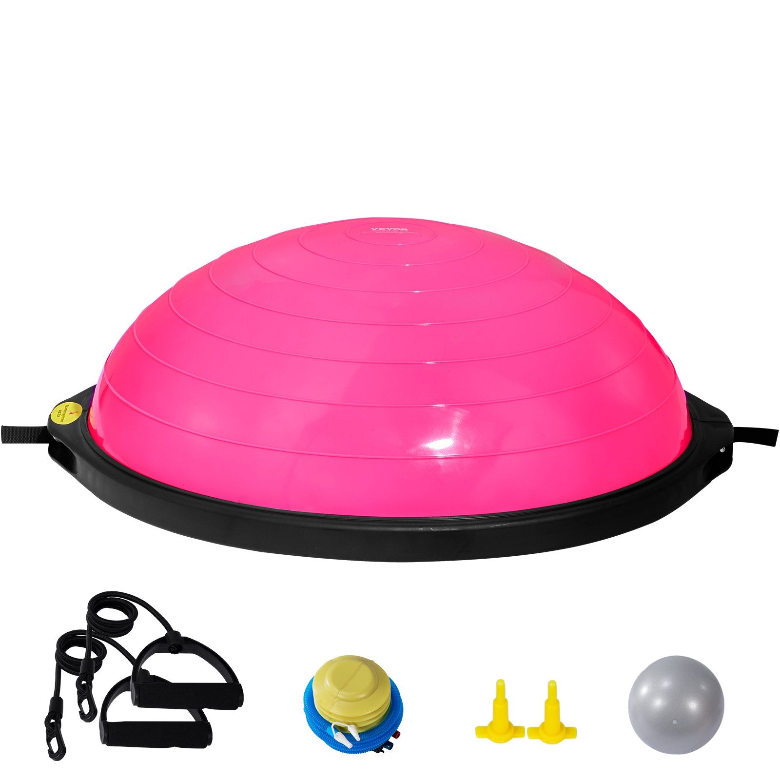 Basketball & Basketball Accessories: VEVOR Half Exercise Ball Trainer, 26 inch Balance Ball Trainer, 1500lbs Capacity Stability Ball, Yoga Ball with Resistance Bands & Foot Pump, Strength Fitness Ball for Home Gym Full Body Workout, Pink