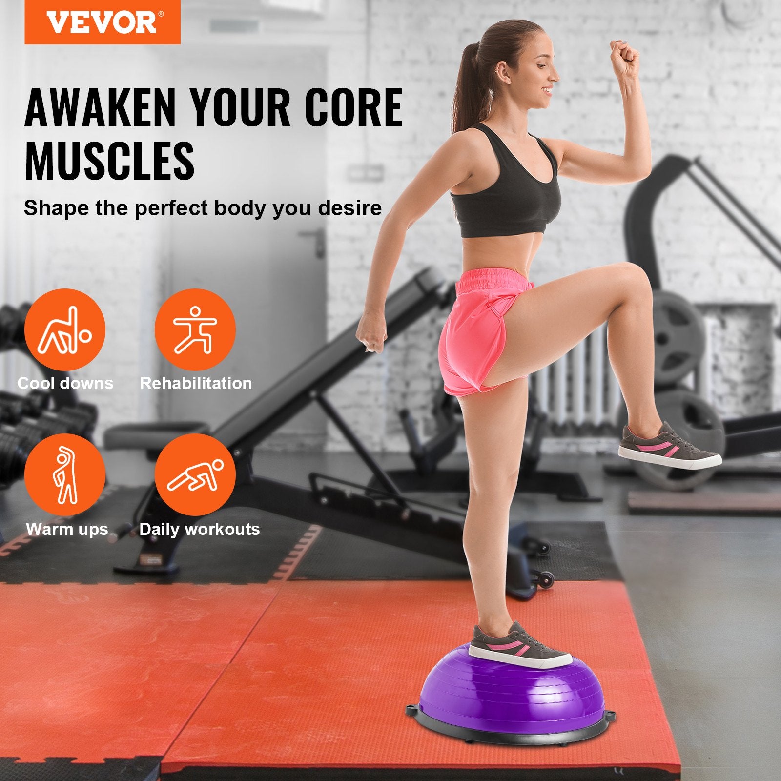 Basketball & Basketball Accessories: VEVOR Half Exercise Ball Trainer, 23 inch Balance Ball Trainer, 660lbs Stability Ball, Yoga Ball with Resistance Bands & Foot Pump, Strength Fitness Ball for Home Gym, Full Body Workout, Purple
