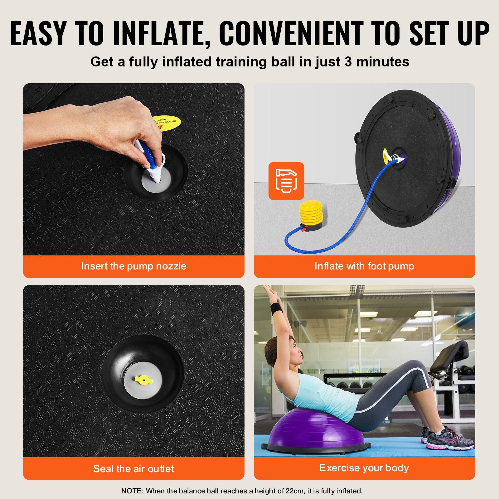 Basketball & Basketball Accessories: VEVOR Half Exercise Ball Trainer, 23 inch Balance Ball Trainer, 660lbs Stability Ball, Yoga Ball with Resistance Bands & Foot Pump, Strength Fitness Ball for Home Gym, Full Body Workout, Purple