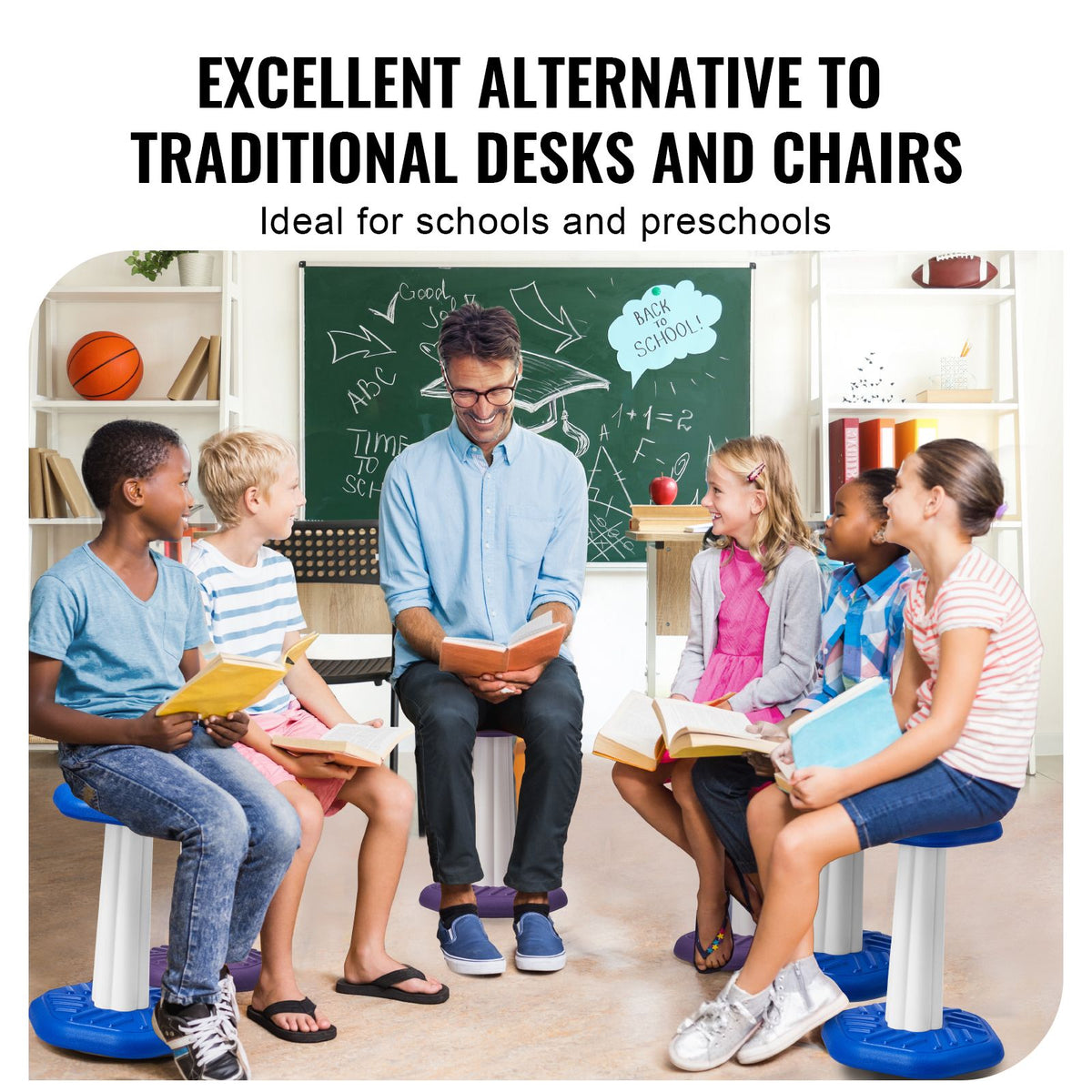 Kids Wobble Chair, Active Chair with Sponge Cushion, Wobble Stool Improves Focus, Posture and Calm Children, Ideal for Schools and Home, Age 7-14, Blue