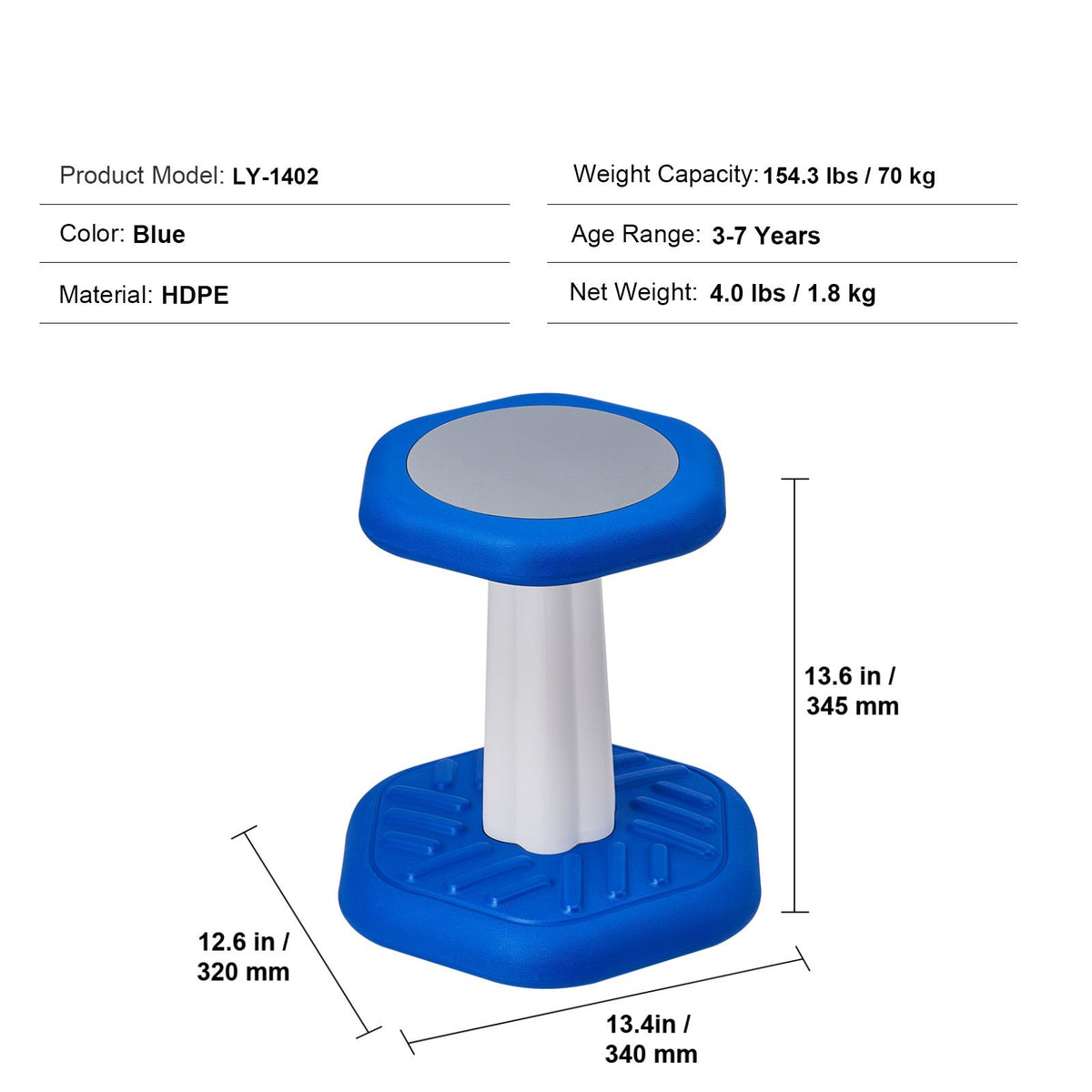 Kids Wobble Chair, Active Chair with Sponge Cushion, Wobble Stool Improves Focus, Posture and Calm Children, Ideal for Schools and Preschools, Age 3-7, Blue