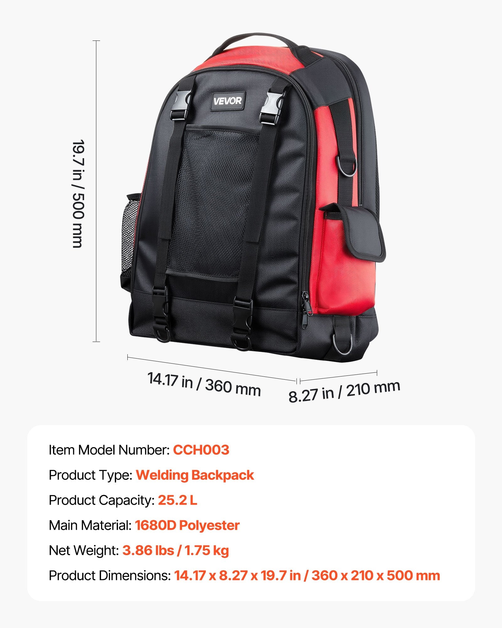 25.2L Welding Backpack 1680D Polyester Welder Backpack for Tool and Helmet