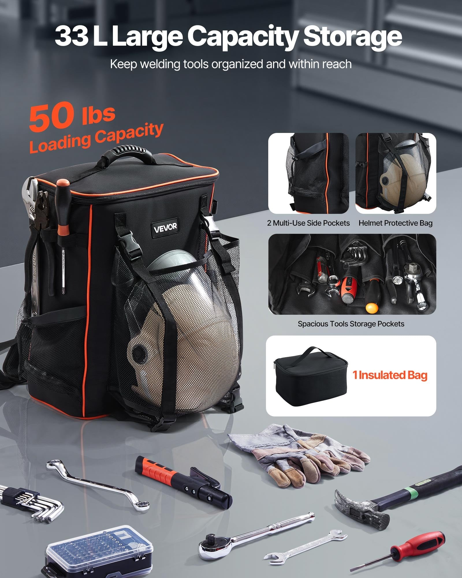 Camp Safety Equipment: VEVOR 33L Welding Backpack 600D Polyester Welder Backpack for Tools and Helmet
