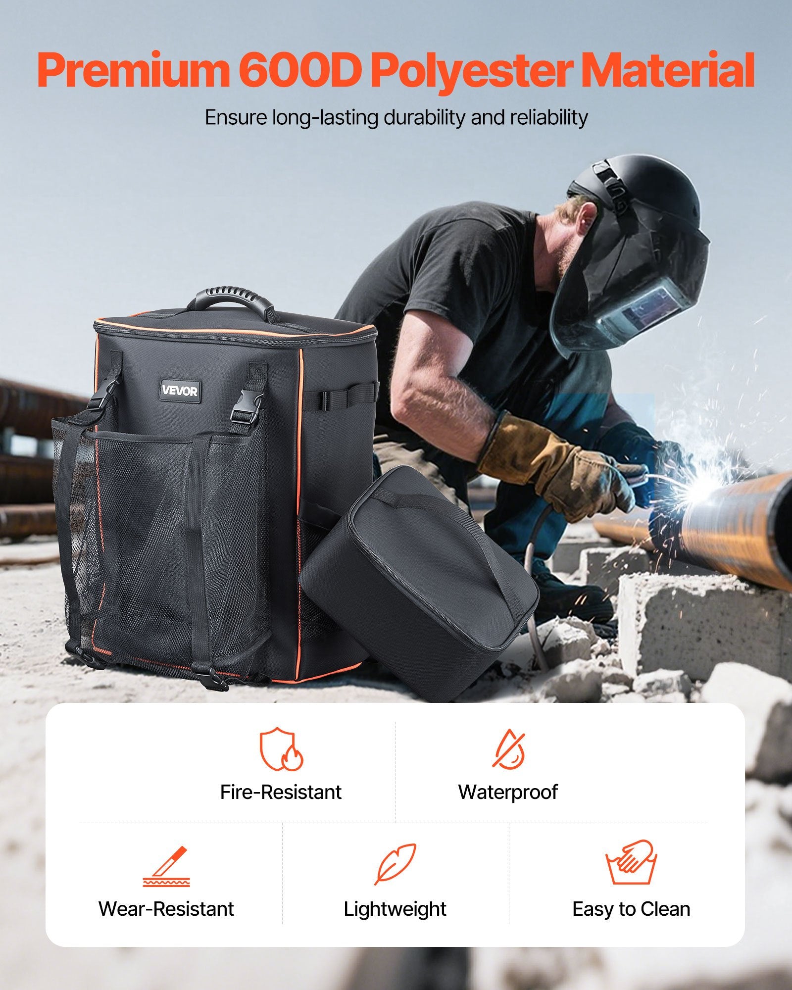 Camp Safety Equipment: VEVOR 33L Welding Backpack 600D Polyester Welder Backpack for Tools and Helmet