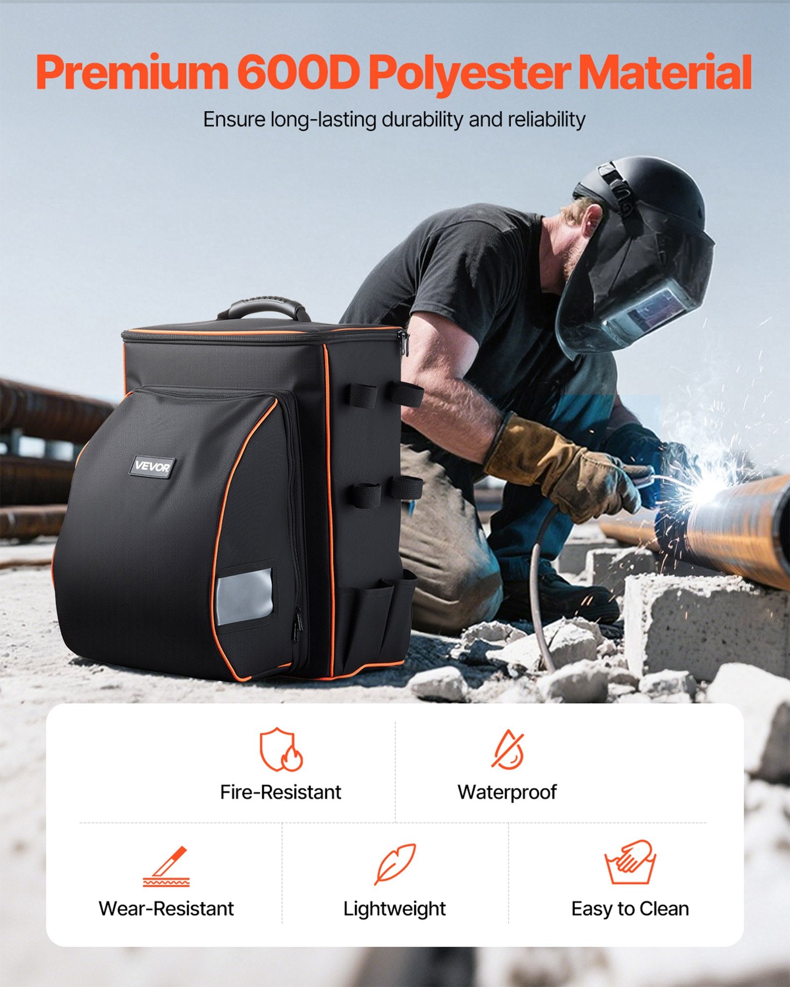 Camp Safety Equipment: VEVOR 35.6L Welding Backpack 600D Polyester Welder Backpack for Tools and Helmet