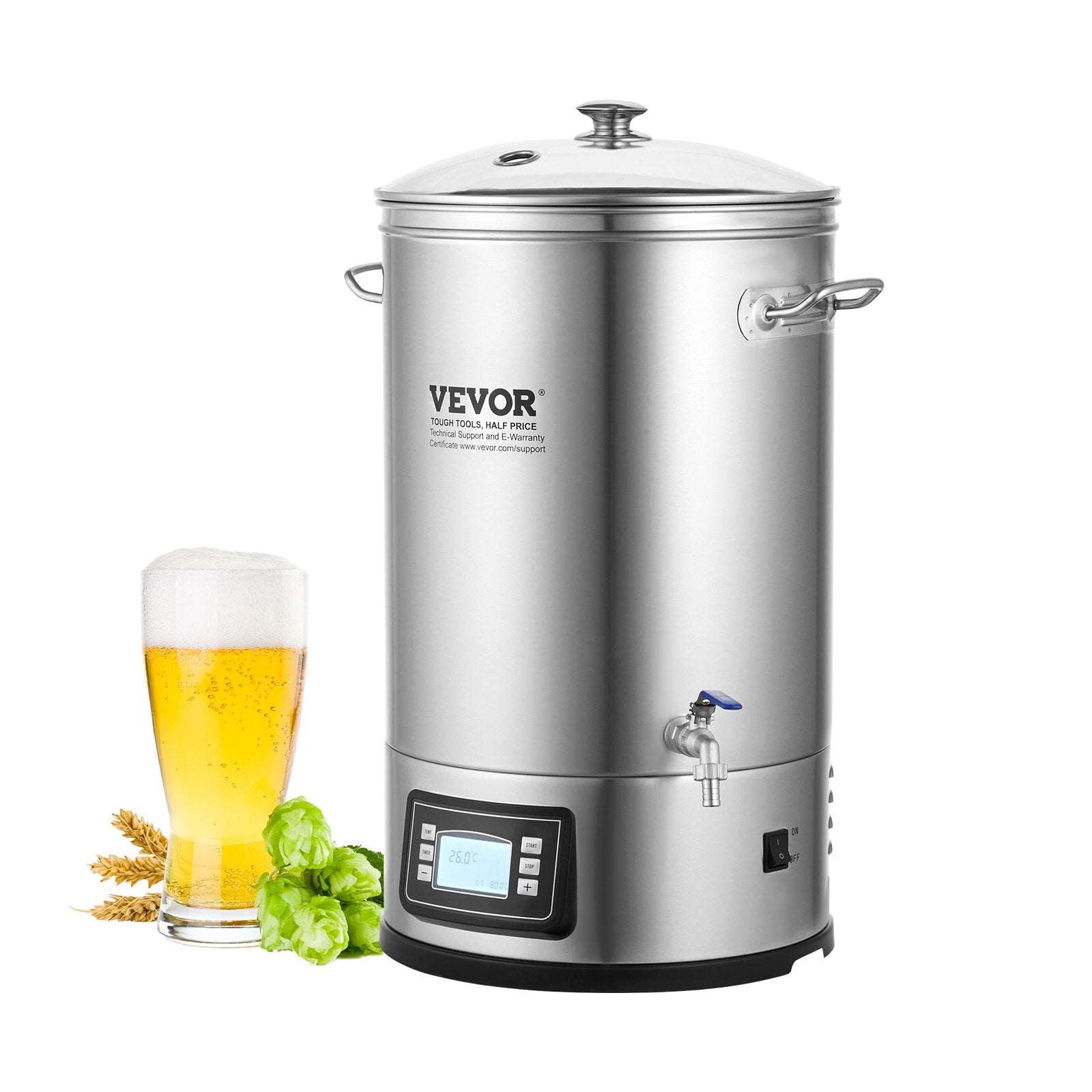 Basketball & Basketball Accessories: VEVOR Electric Brewing System, 8 GALLON Brewing Stock Pot, All-in-One Home Beer Brewer, 304 Stainless Steel Brewing Supplies with Panel, Includes Glass Lid, Handle, Spigot, Electronic Panel Control