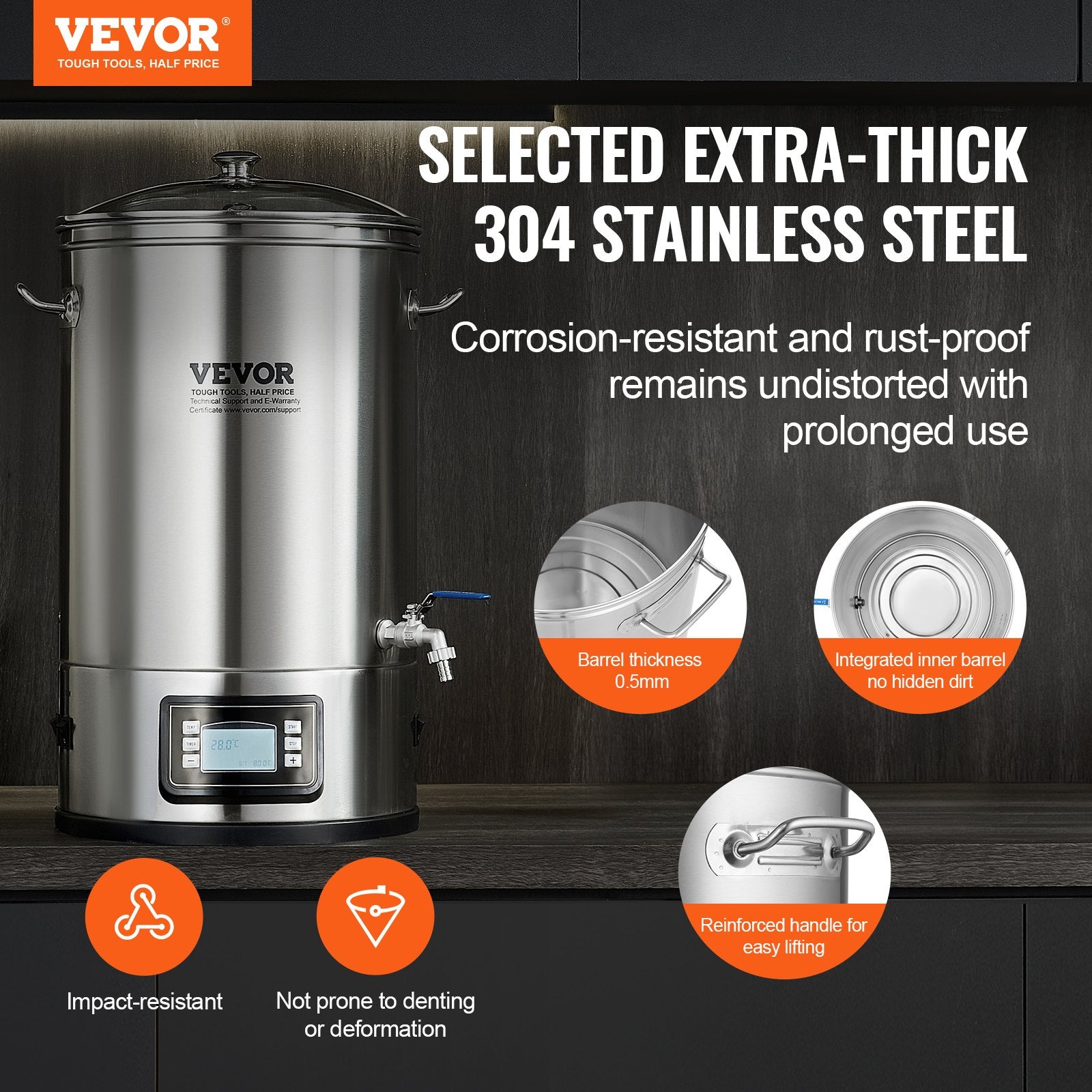 Basketball & Basketball Accessories: VEVOR Electric Brewing System, 8 GALLON Brewing Stock Pot, All-in-One Home Beer Brewer, 304 Stainless Steel Brewing Supplies with Panel, Includes Glass Lid, Handle, Spigot, Electronic Panel Control