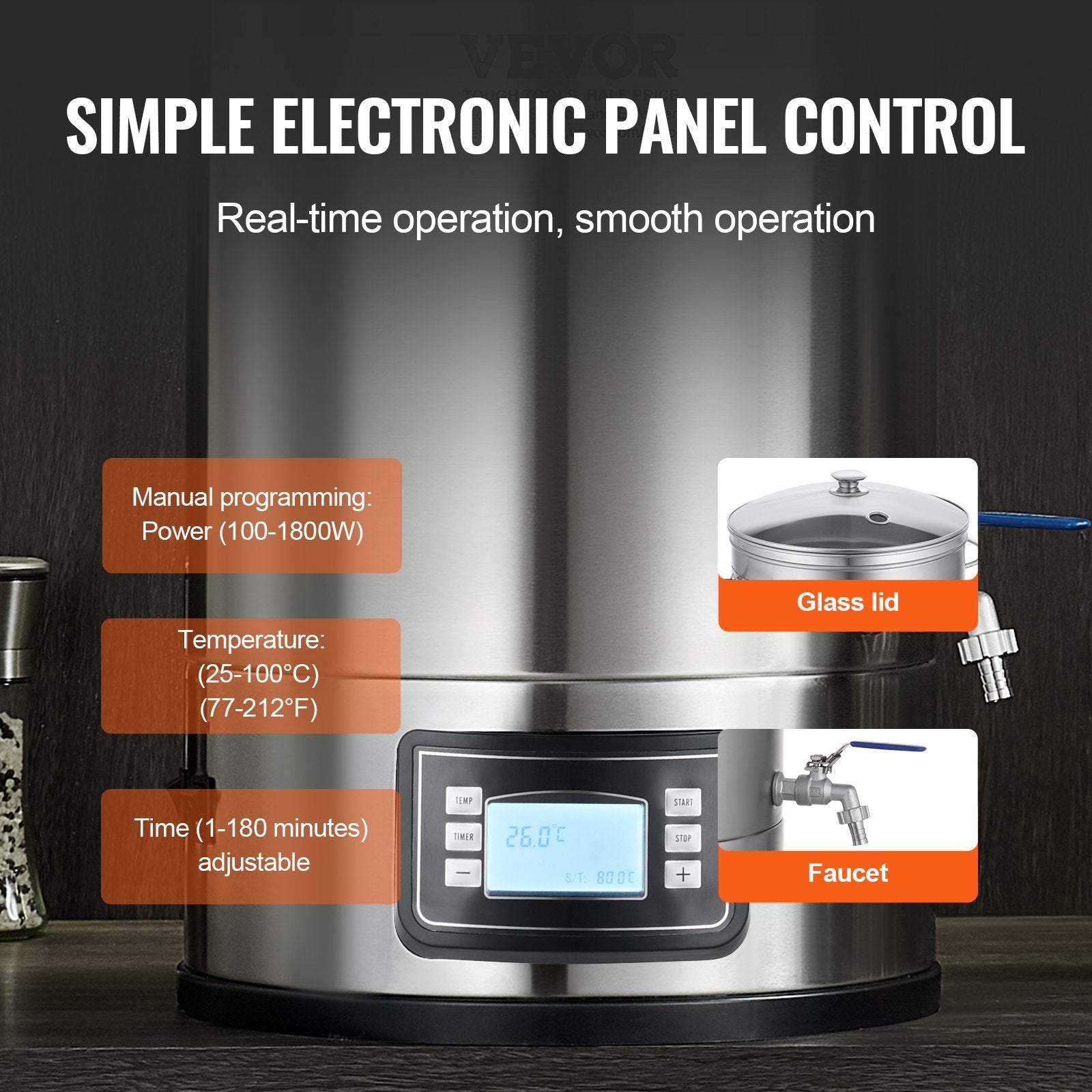 Basketball & Basketball Accessories: VEVOR Electric Brewing System, 8 GALLON Brewing Stock Pot, All-in-One Home Beer Brewer, 304 Stainless Steel Brewing Supplies with Panel, Includes Glass Lid, Handle, Spigot, Electronic Panel Control