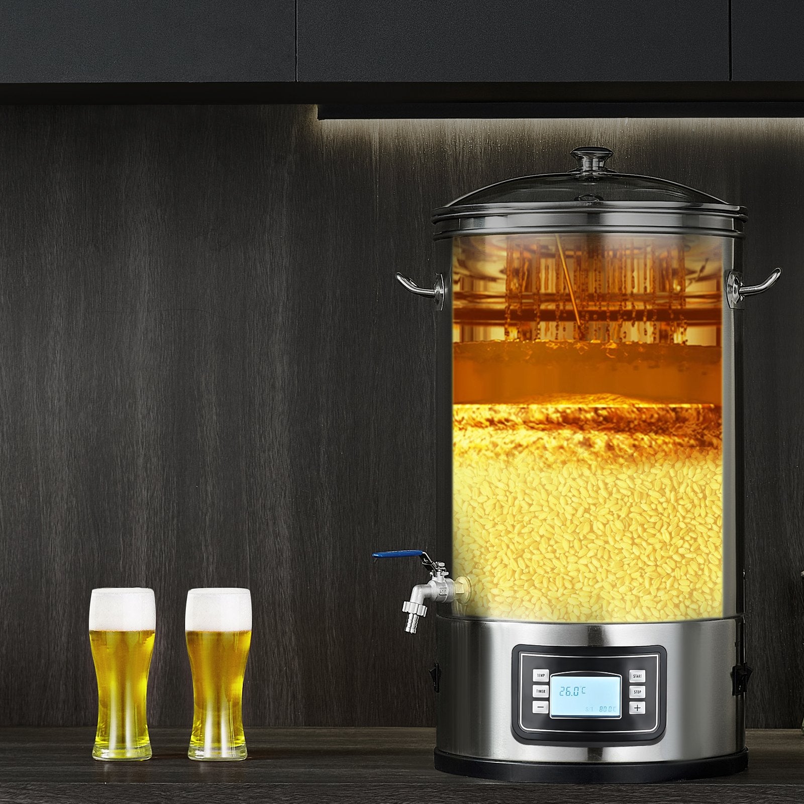 Basketball & Basketball Accessories: VEVOR Electric Brewing System, 8 GALLON Brewing Stock Pot, All-in-One Home Beer Brewer, 304 Stainless Steel Brewing Supplies with Panel, Includes Glass Lid, Handle, Spigot, Electronic Panel Control