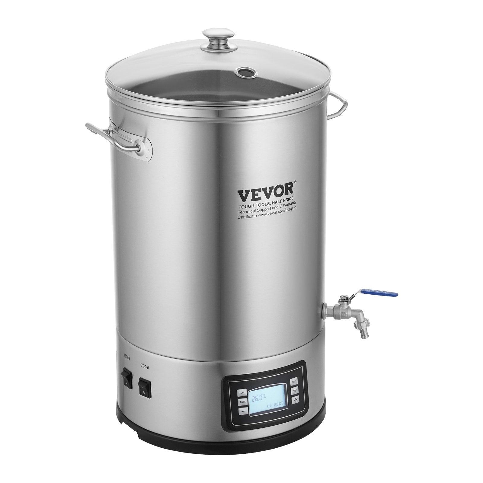 Basketball & Basketball Accessories: VEVOR Electric Brewing System, 8 GALLON Brewing Stock Pot, All-in-One Home Beer Brewer, 304 Stainless Steel Brewing Supplies with Panel, Includes Glass Lid, Handle, Spigot, Electronic Panel Control