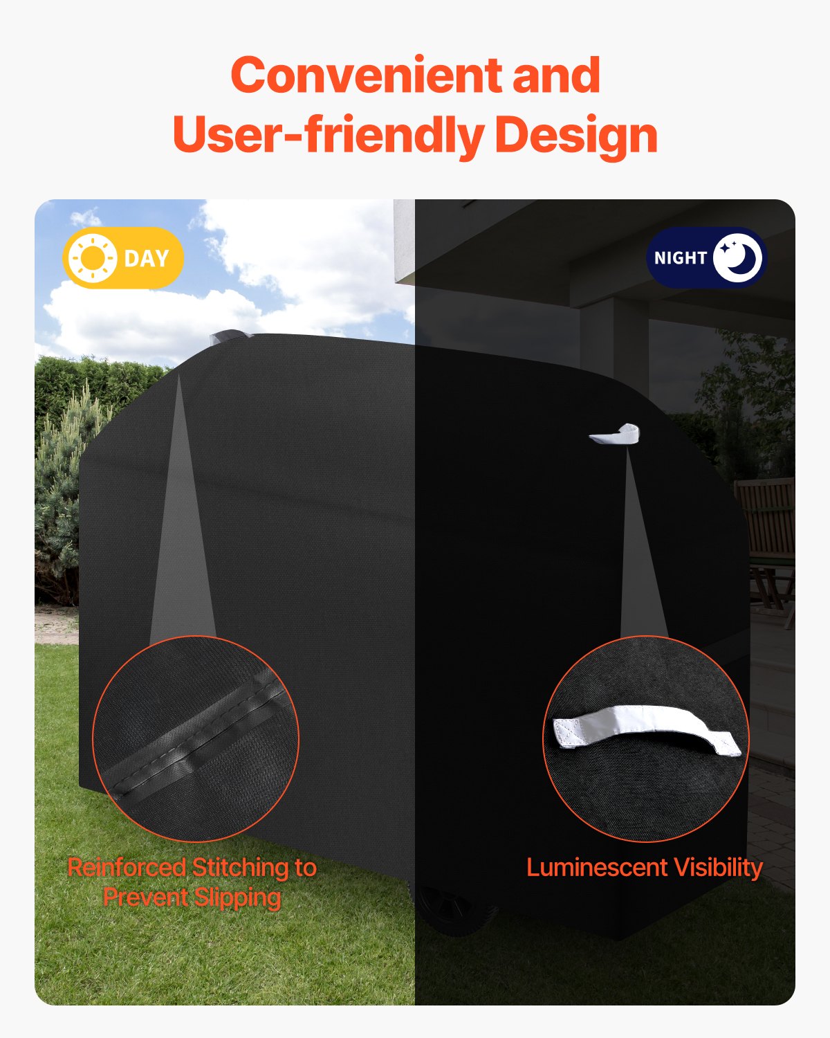 BBQs & Accessories: VEVOR Grill Cover, 63 inch BBQ Covers for Outdoor Grills, Waterproof, Fade Resistant, Weather Resistant Heavy Duty 600D Polyester, Easy On/Off, with Hook-and-Loop Straps, Black