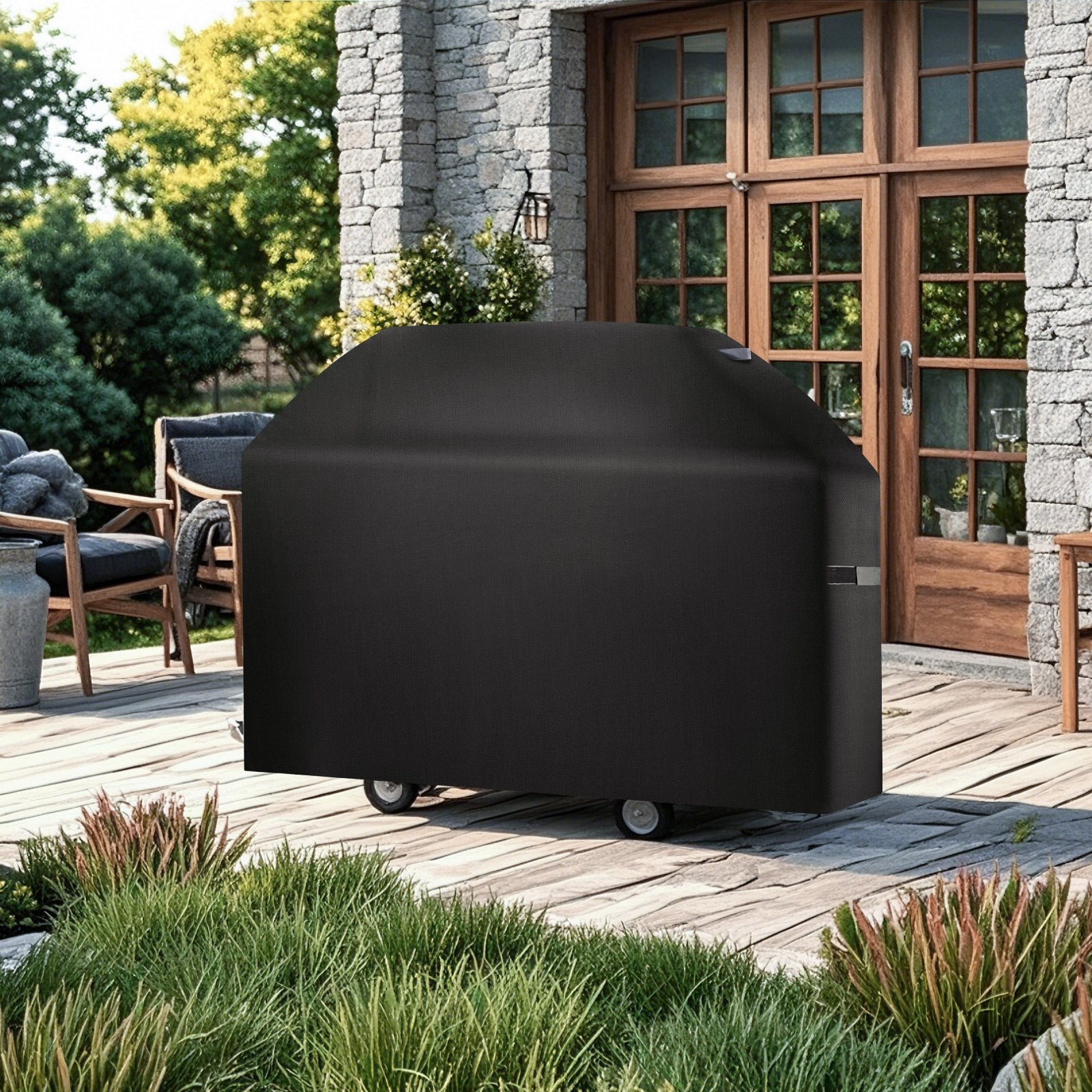 BBQs & Accessories: VEVOR Grill Cover, 63 inch BBQ Covers for Outdoor Grills, Waterproof, Fade Resistant, Weather Resistant Heavy Duty 600D Polyester, Easy On/Off, with Hook-and-Loop Straps, Black