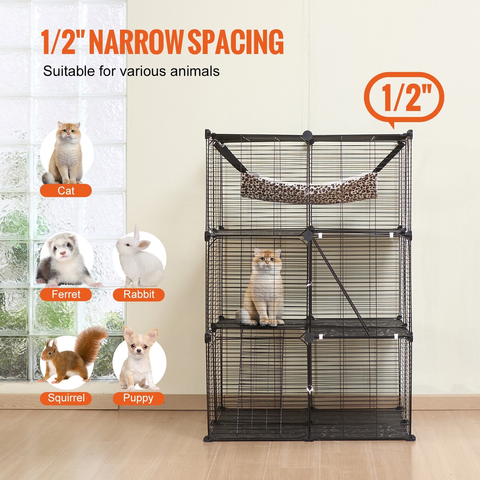 Small Animal Habitats & Cages: VEVOR Large 3-tier Cat Cage, 28 x 28 x 41", DIY Detachable Metal Wire Durable Cat Enclosure, with Large Hammock 2 Ramp Ladders, Fit for Cats Exercise Indoor ＆ Outdoor, Ease of Assembly, Black