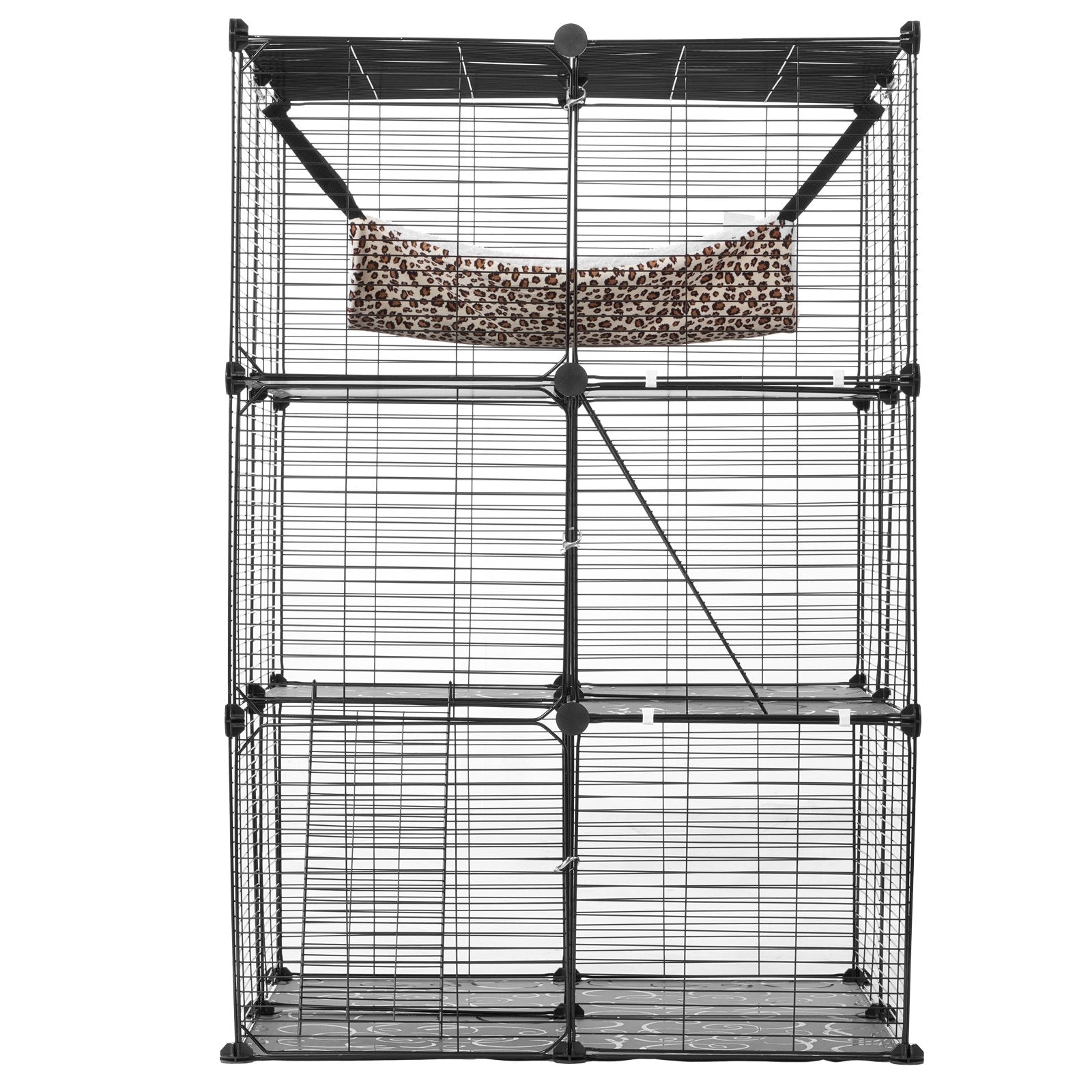 Small Animal Habitats & Cages: VEVOR Large 3-tier Cat Cage, 28 x 28 x 41", DIY Detachable Metal Wire Durable Cat Enclosure, with Large Hammock 2 Ramp Ladders, Fit for Cats Exercise Indoor ＆ Outdoor, Ease of Assembly, Black
