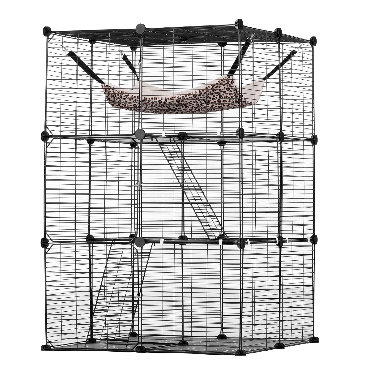 Small Animal Habitats & Cages: VEVOR Large 3-tier Cat Cage, 28 x 28 x 41", DIY Detachable Metal Wire Durable Cat Enclosure, with Large Hammock 2 Ramp Ladders, Fit for Cats Exercise Indoor ＆ Outdoor, Ease of Assembly, Black