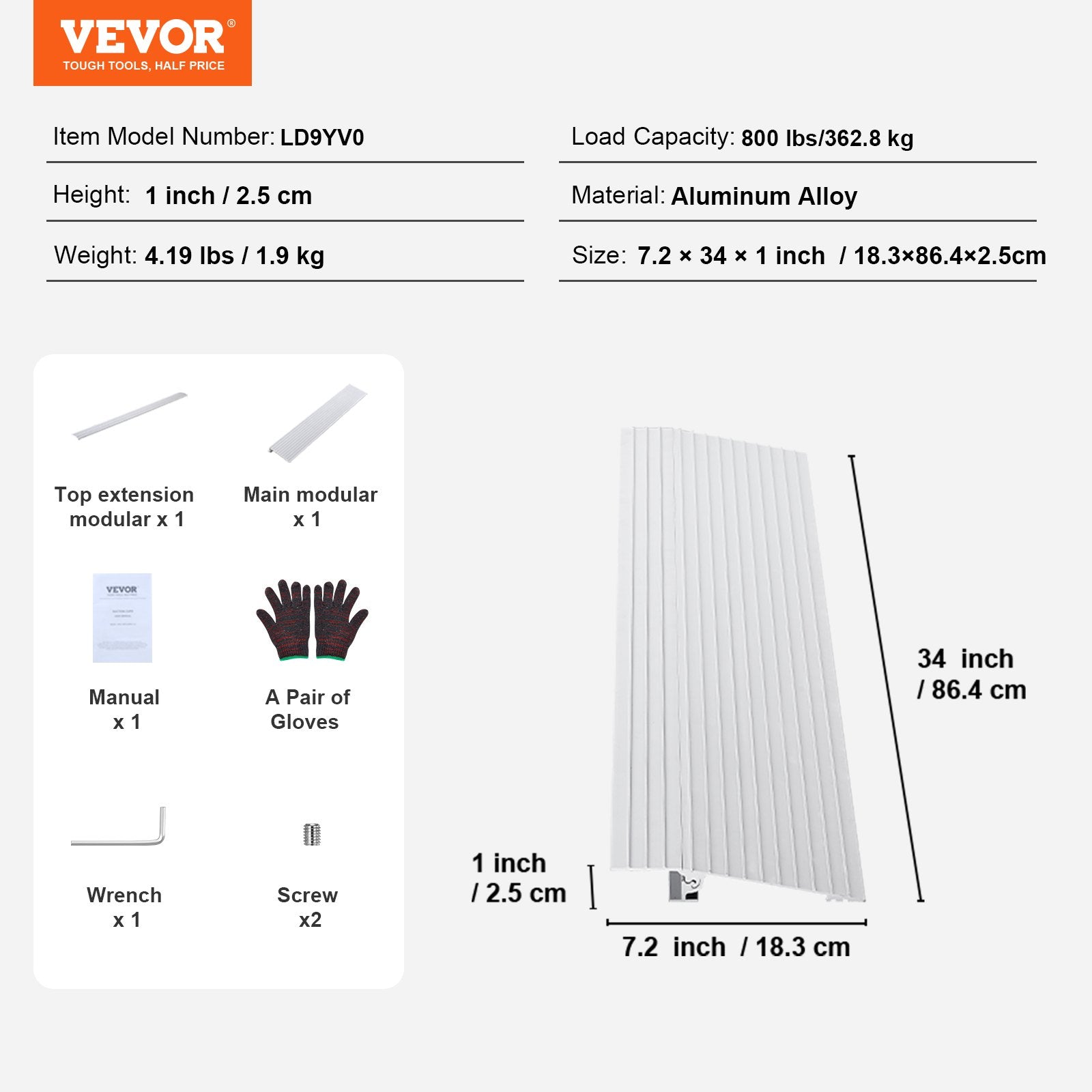 Other Hampers: VEVOR Door Threshold Ramp, 1" Rise, 800 lbs Load Capacity, Door Ramp for Wheelchairs, Aluminum Threshold Ramp for Doorways, Adjustable Modular Threshold Ramp for Wheelchairs, Scooters, Power Chairs