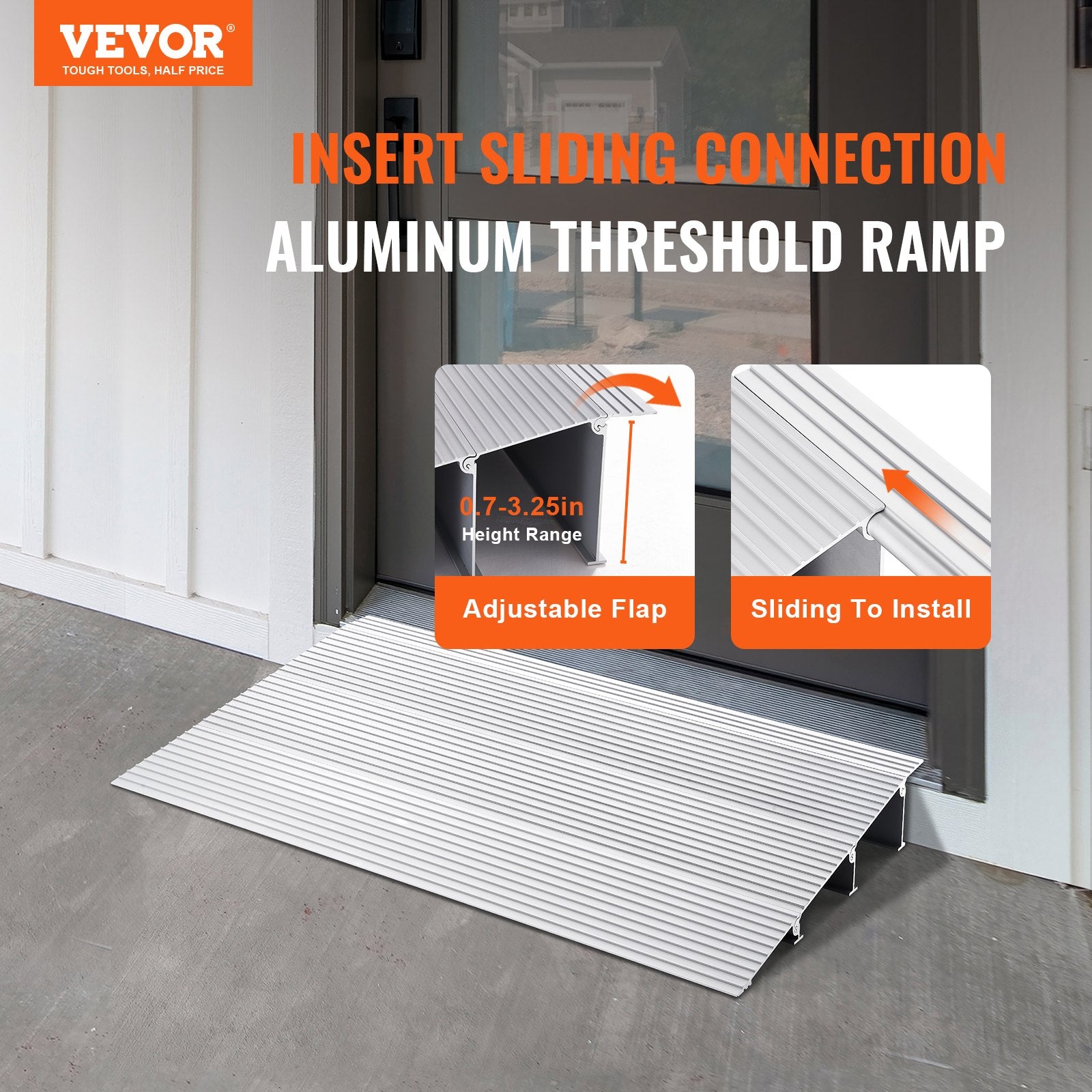 Door Threshold Ramp, 3" Rise, 800 lbs Load Capacity, Door Ramp for Wheelchairs, Aluminum Threshold Ramp for Doorways, Adjustable Modular Threshold Ramp for Wheelchairs, Scooters, Power Chairs
