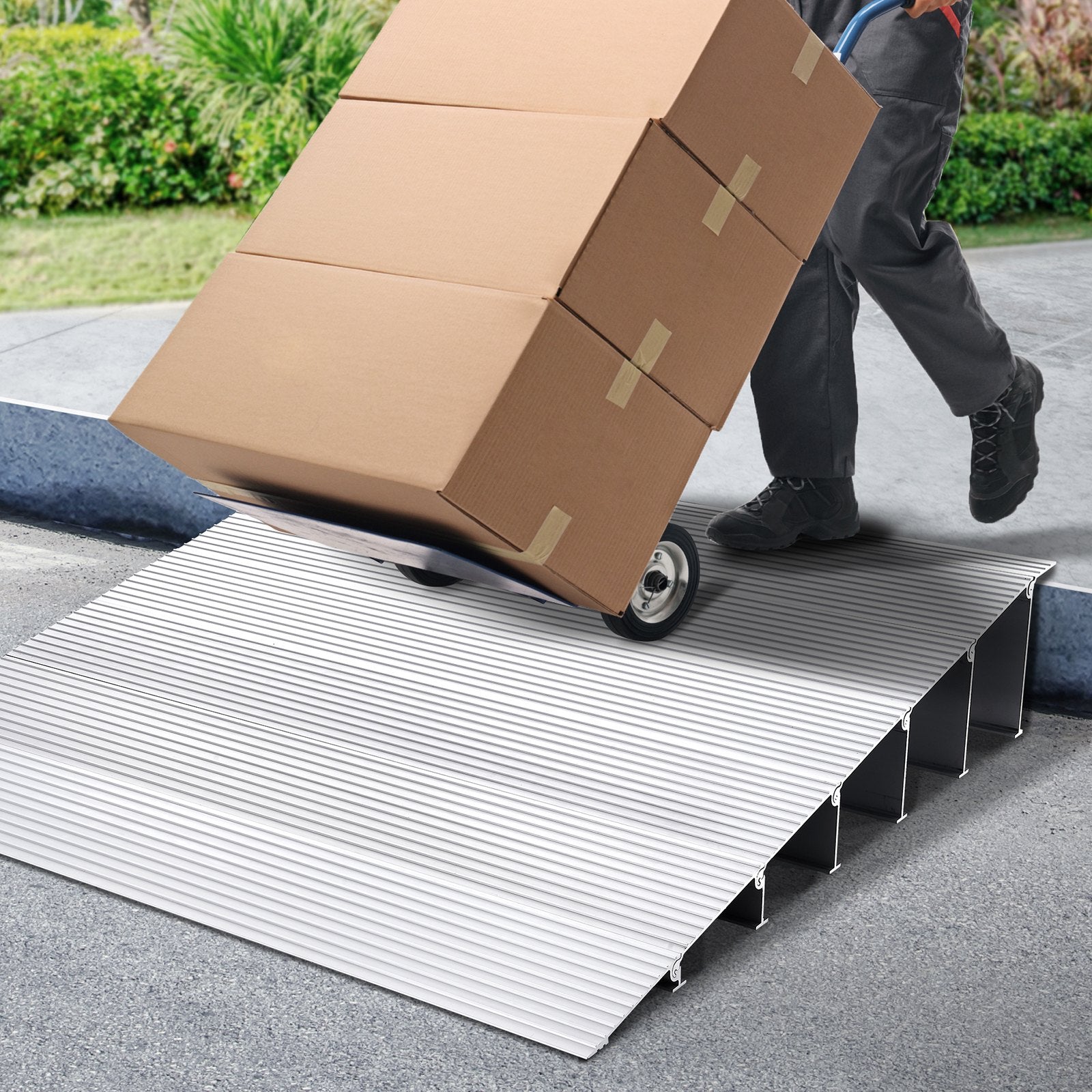 Door Threshold Ramp, 6" Rise, 800 lbs Load Capacity, Door Ramp for Wheelchairs, Aluminum Threshold Ramp for Doorways, Adjustable Modular Threshold Ramp for Wheelchairs, Scooters, Power Chairs
