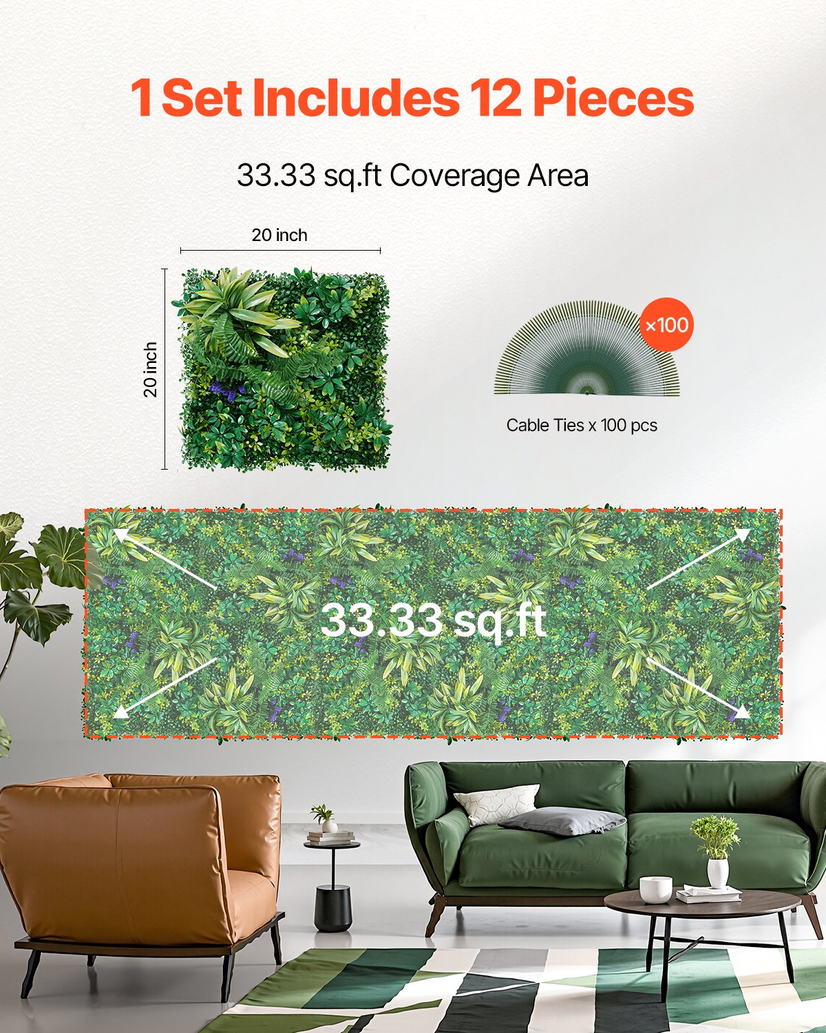 Artificial Grass Wall Panels, 12 PCS 20 x 20 inch, 3D Combination Greenery Boxwood Panel for Indoor Outdoor Green Decor & Ivy Fence Covering, Privacy Backdrop Wall Hedge Screen for Garden