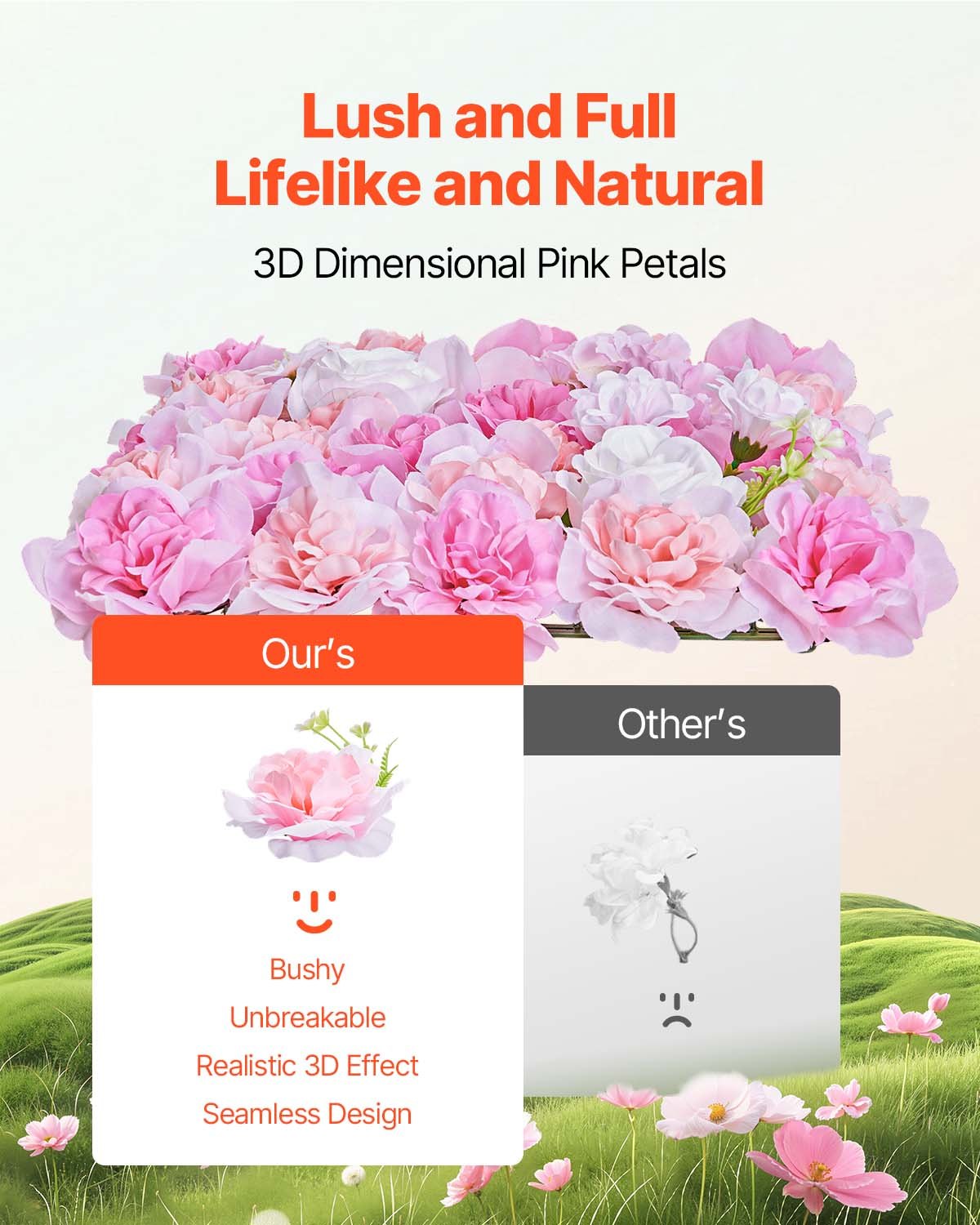 Canopies & Gazebos: VEVOR 3D Flower Wall Panel, 12 PCS 15 x 15 inch, Artificial Floral Wall Background Mesh Backing Mat,Seamless Design&Easy Installation for Wedding Valentines Day Home Baby Party Backdrop Decor,Pink