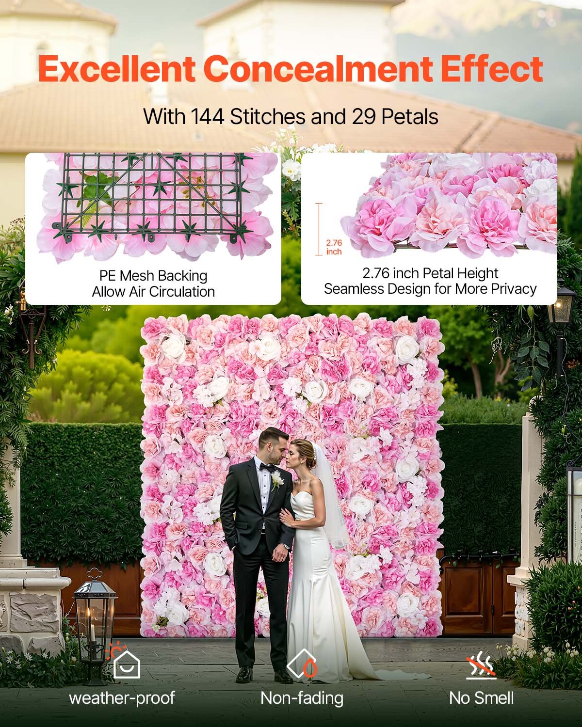 Canopies & Gazebos: VEVOR 3D Flower Wall Panel, 12 PCS 15 x 15 inch, Artificial Floral Wall Background Mesh Backing Mat,Seamless Design&Easy Installation for Wedding Valentines Day Home Baby Party Backdrop Decor,Pink