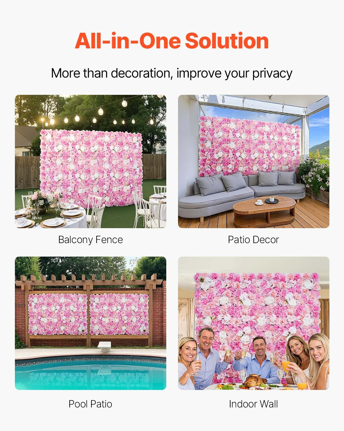 Canopies & Gazebos: VEVOR 3D Flower Wall Panel, 12 PCS 15 x 15 inch, Artificial Floral Wall Background Mesh Backing Mat,Seamless Design&Easy Installation for Wedding Valentines Day Home Baby Party Backdrop Decor,Pink